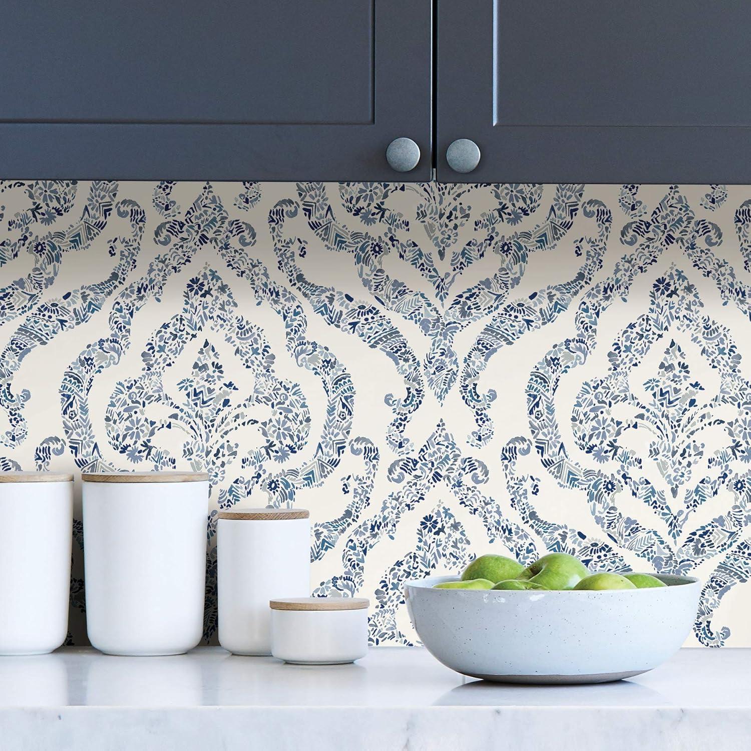 NuWallpaper Guildford Peel and Stick Wallpaper Blue: Removable Vinyl, Self-Adhesive, Smooth Finish, 28.2 Sq Ft Coverage