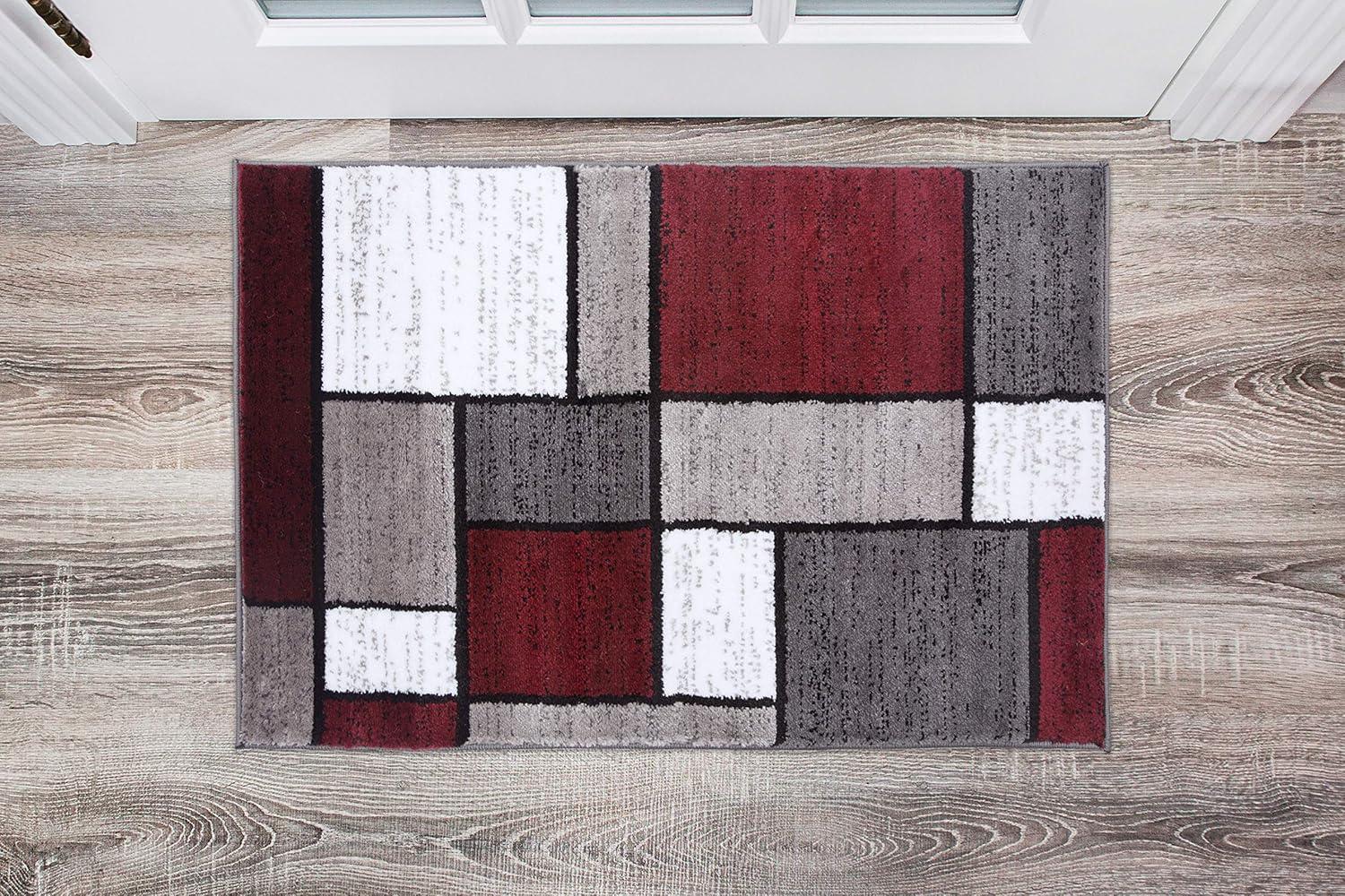 Contemporary Modern Red Geometric 2'x3' Synthetic Area Rug