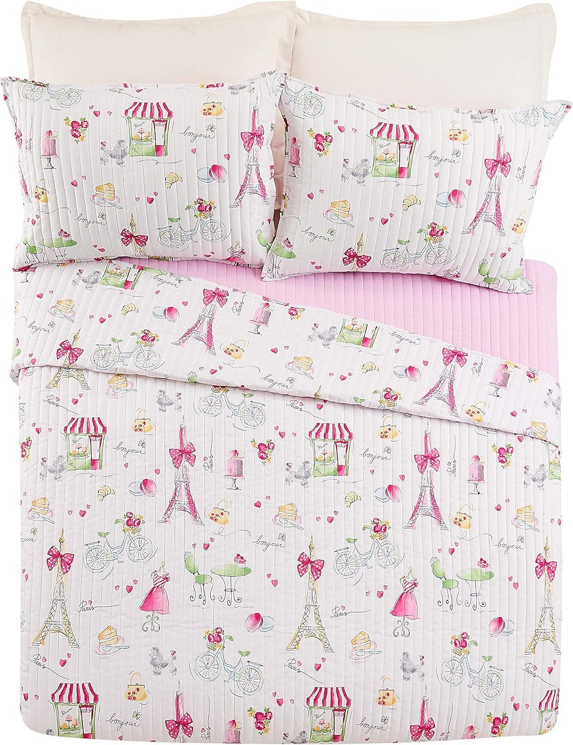 Pretty in Paris Reversible Pink Quilt Set