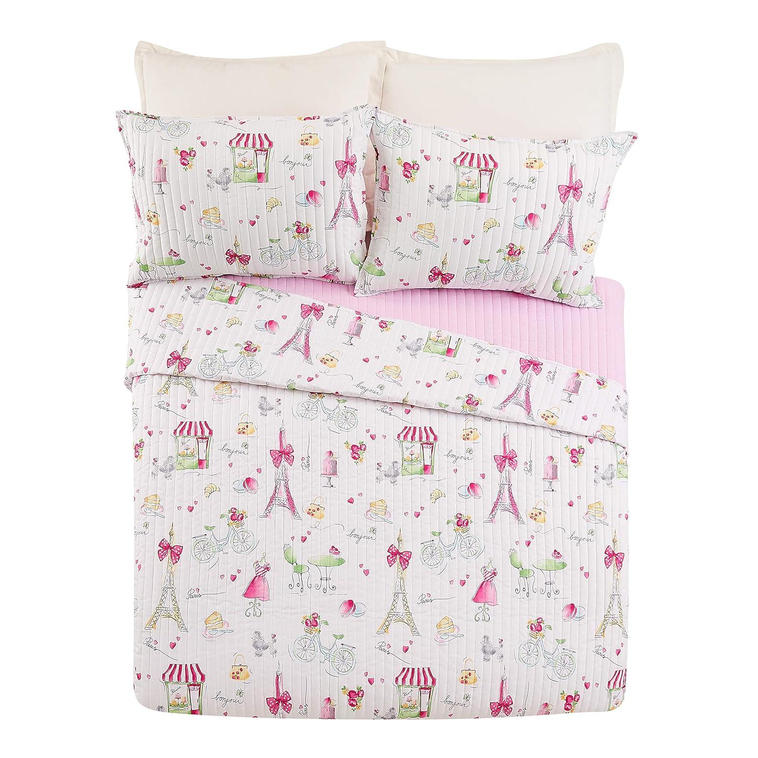 Urban Playground Pretty in Paris Reversible Pink Quilt Set