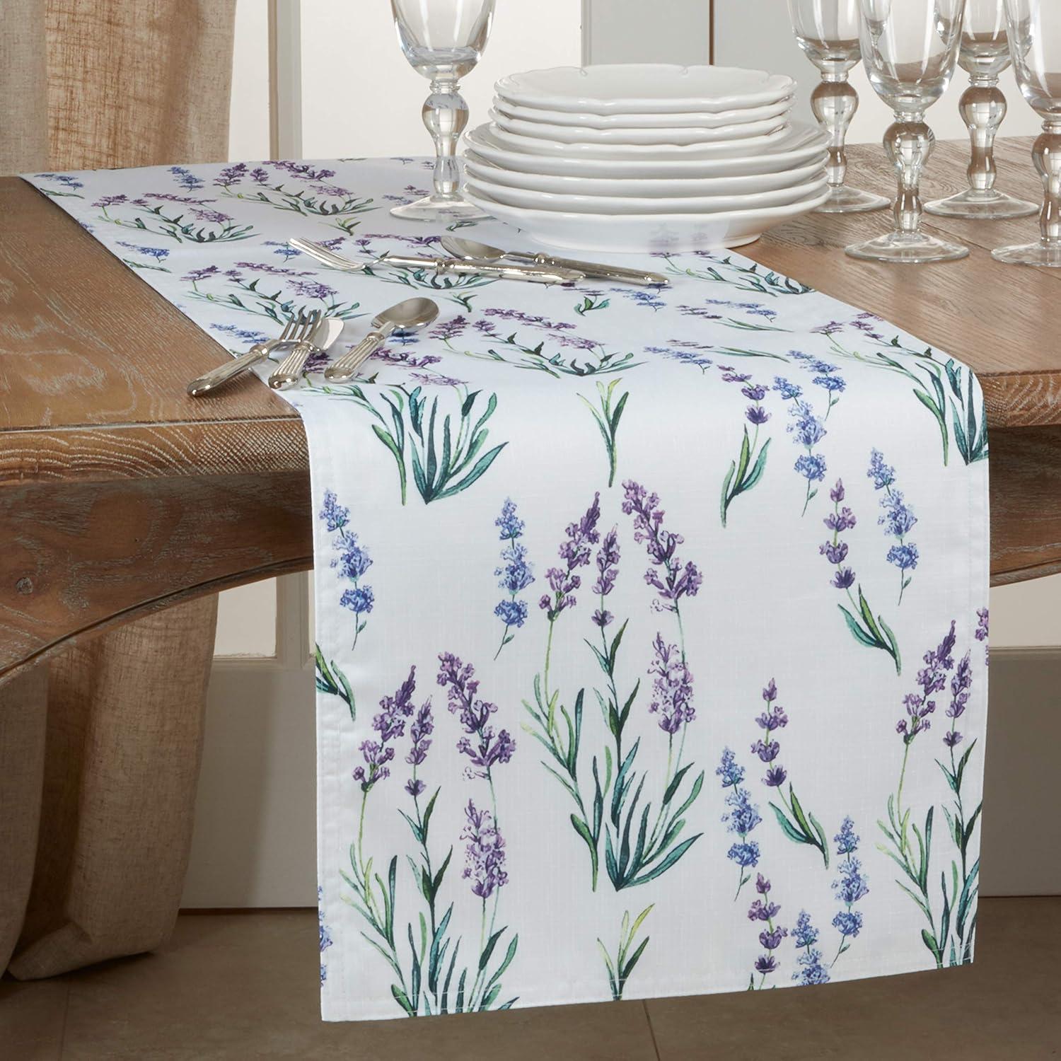 SARO  16 x 90 in. Oblong Table Runner with Lavender Design