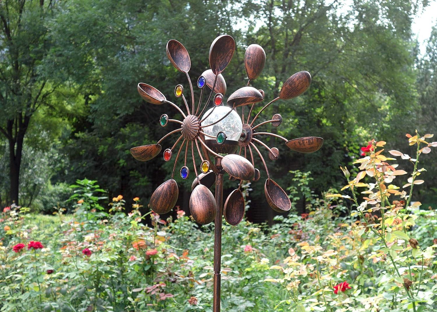 75-Inch Bronze Metal Solar-Powered LED Wind Spinner