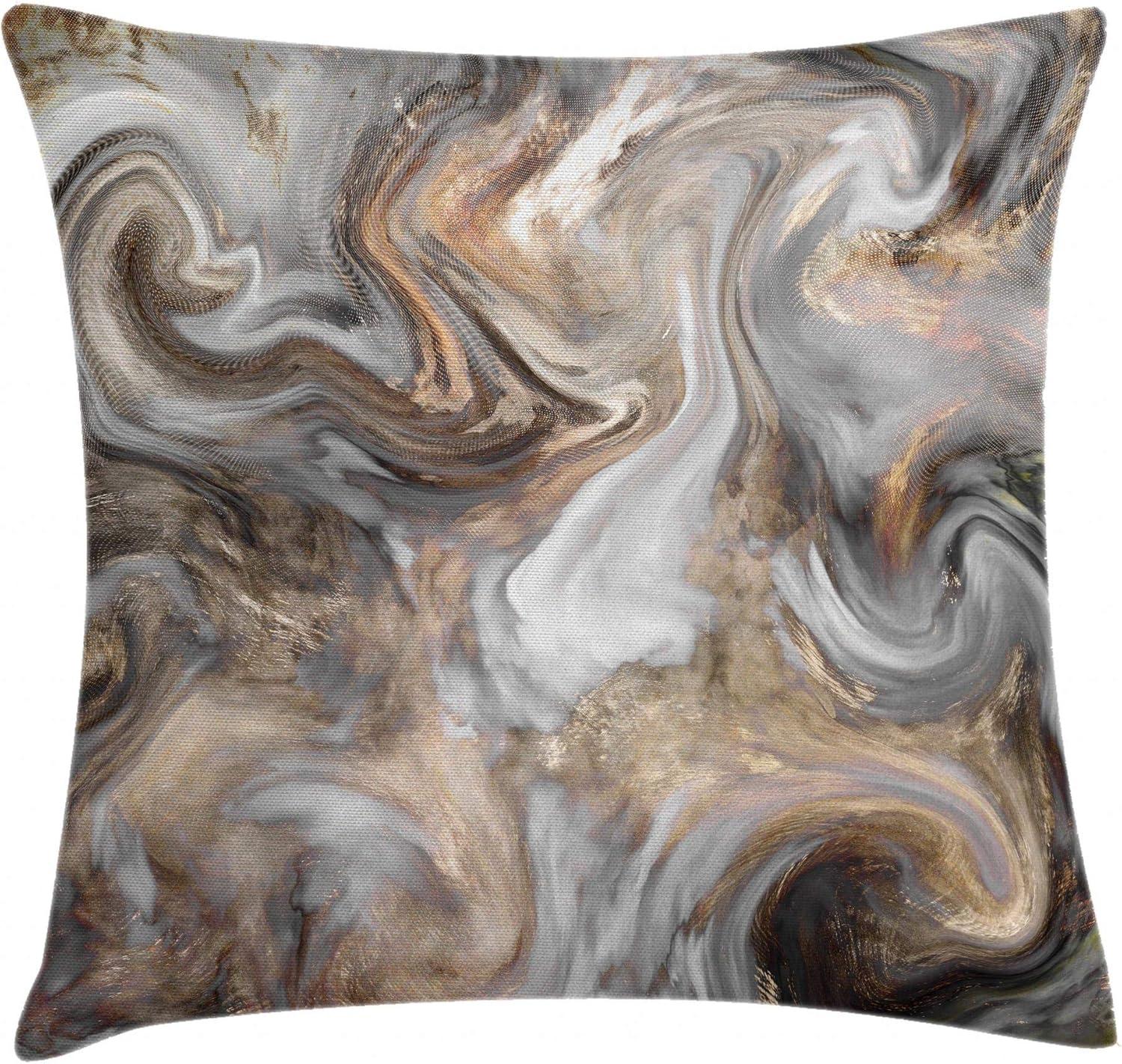 Modern Sand Brown and Pale Grey Marble Print Throw Pillow