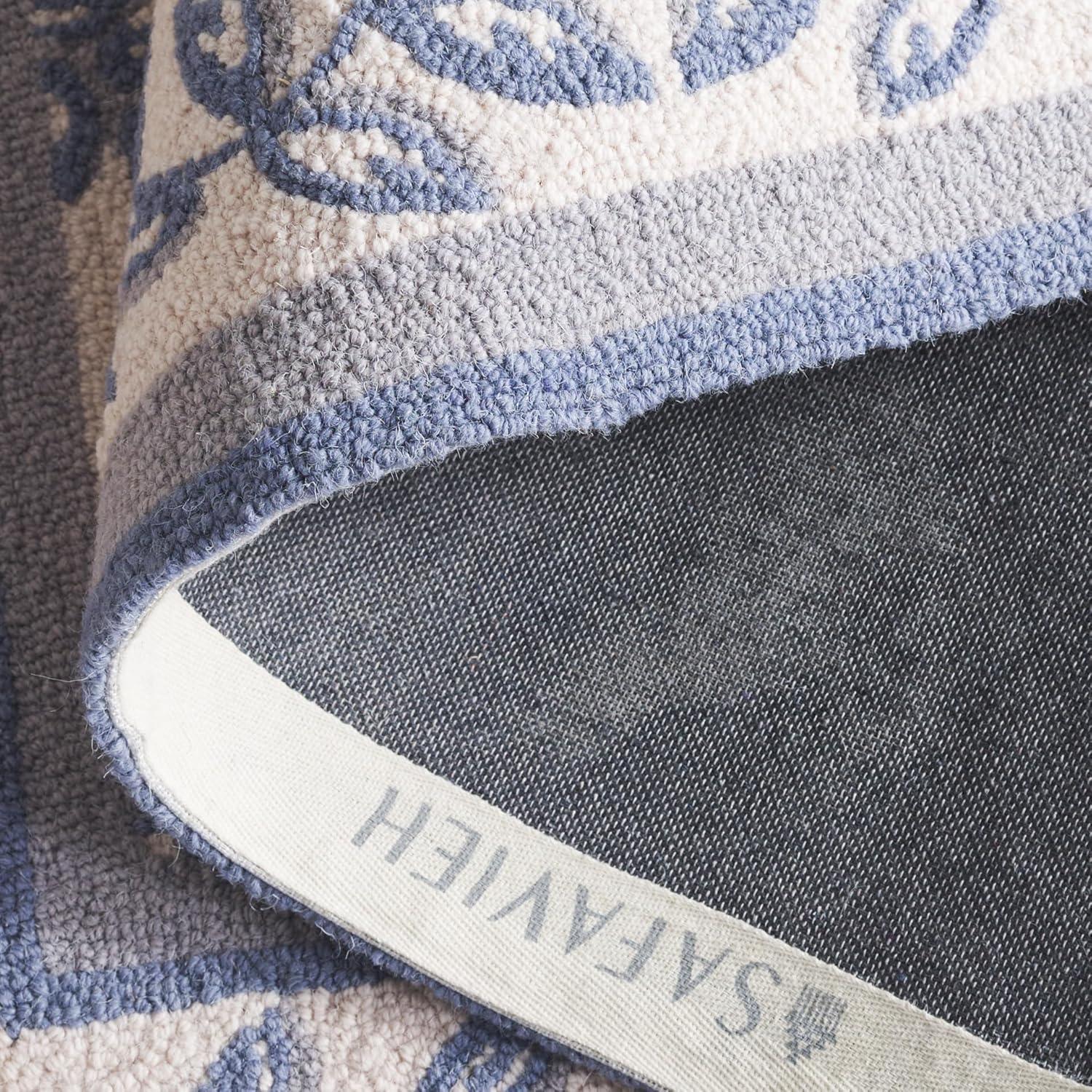 SAFAVIEH Chelsea Alecia Geometric Borders Wool Area Rug, Ivory/Light Blue, 8'9" x 11'9"