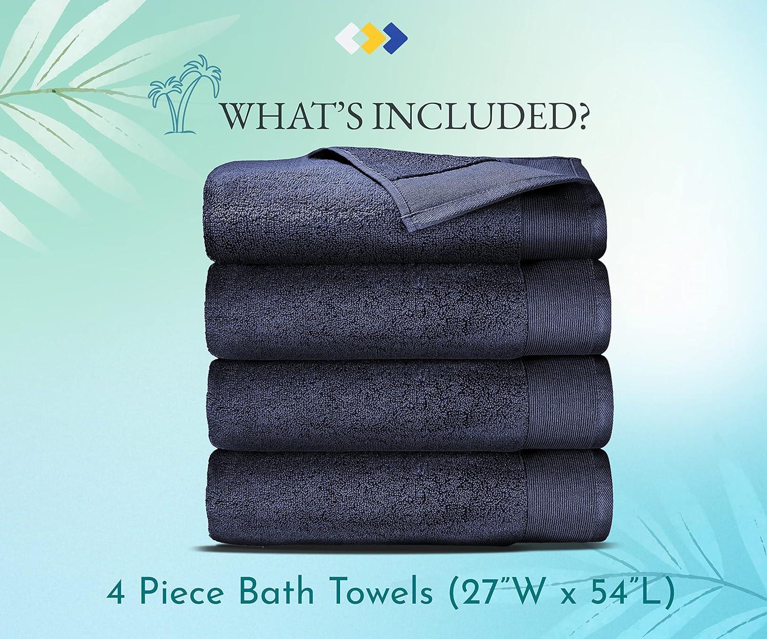 Toallas de Baño 100% Algodón - Paquete de 4, Extra Suaves y Esponjosas, de Secado Rápido y Muy Absorbentes, Calidad de Hotel, Toalla de Ducha, Azul Marino - 27" x 54"