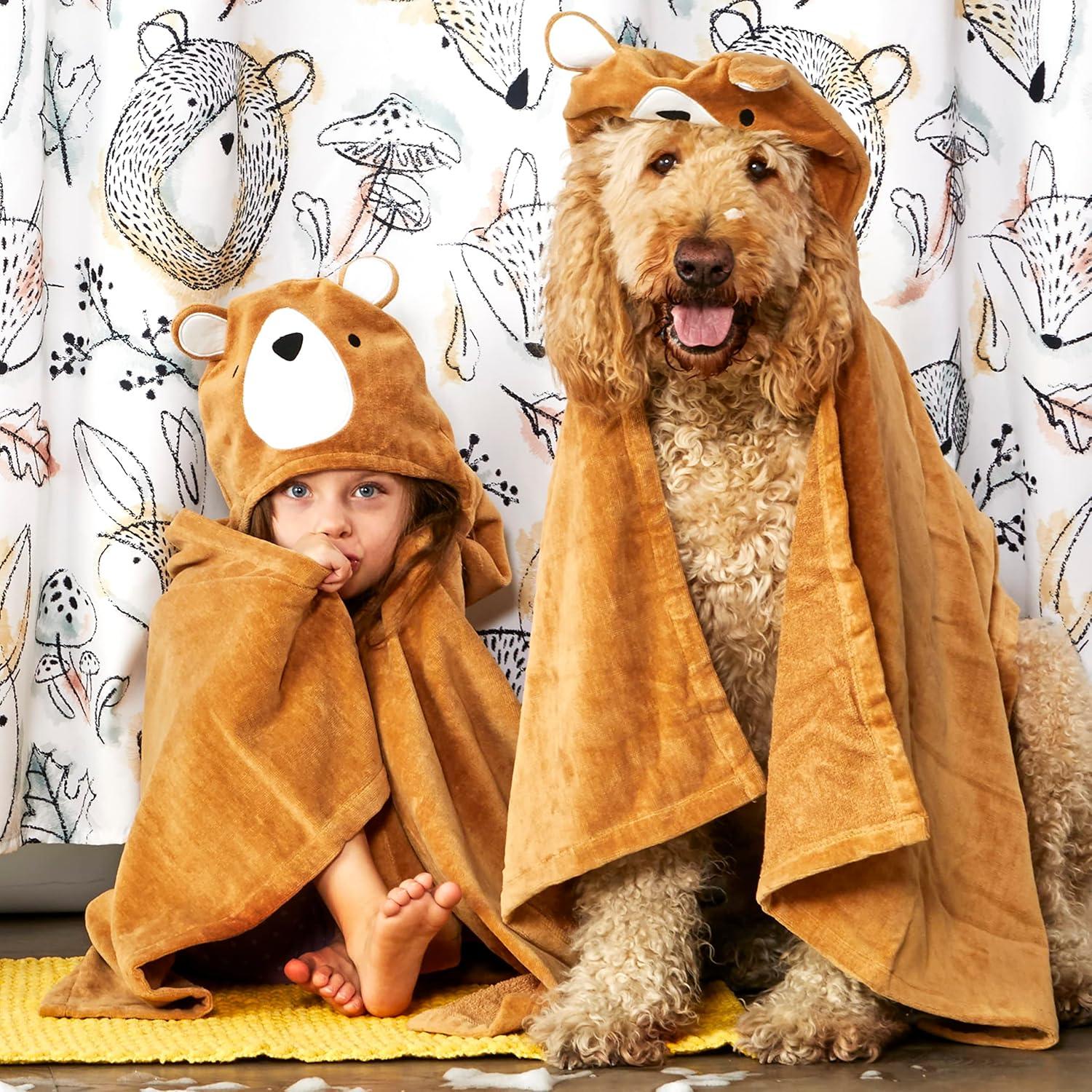 Sketched Woodland Kids' Hooded Towel - SKL Home: Cotton Bath Towel, Forest Animals, Midweight, Machine Washable, 51"x23"