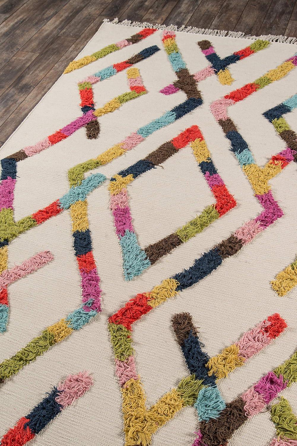 Handmade Boho Chic Blue Geometric Wool Rug, 5' x 7'