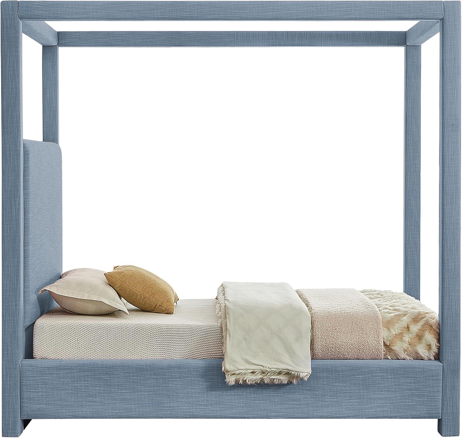 Meridian Furniture Emerson Sky Blue Linen Textured Fabric Queen Bed