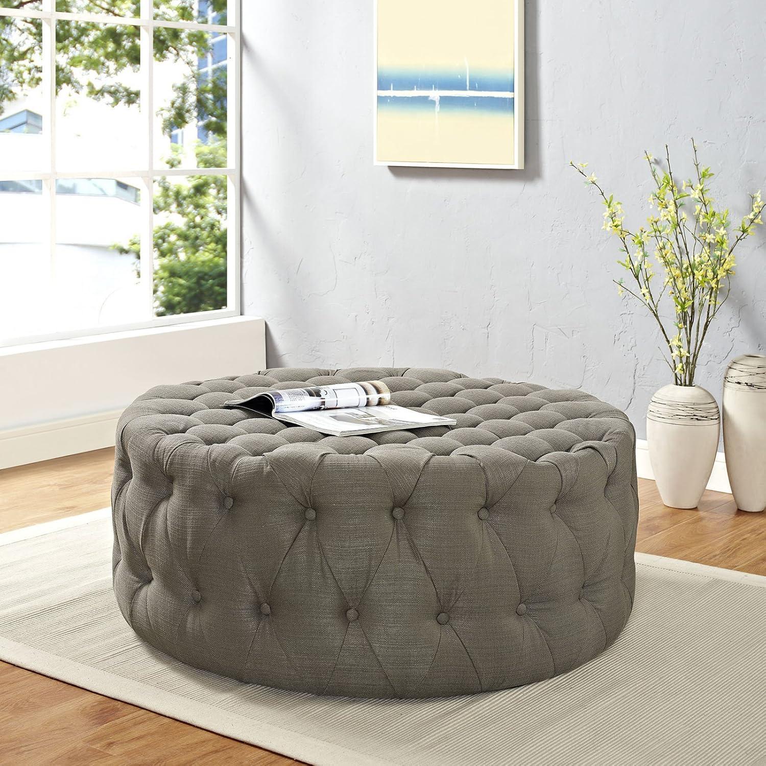 Modway Amour Modern Upholstered Fabric and Solid Wood Ottoman in Granite Gray