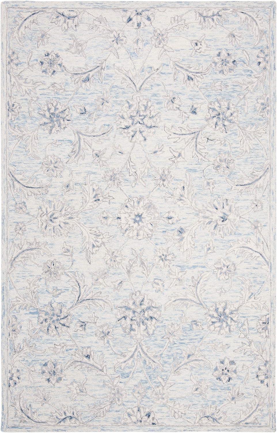 SAFAVIEH Micro-Loop Carl Floral Overdyed Wool Area Rug, Light Blue/Ivory, 5' x 8'