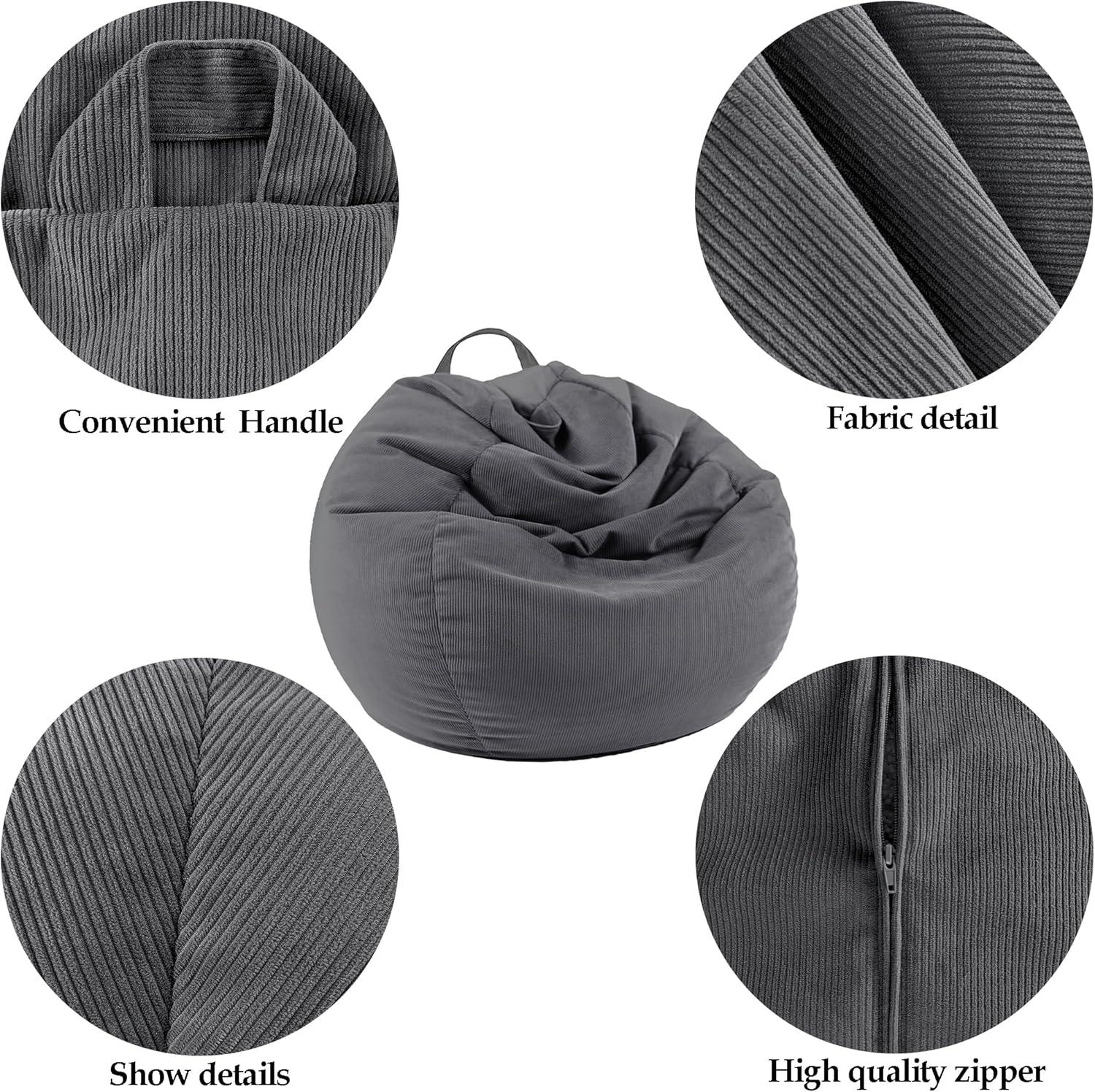 LPMOERA Stuffed Animal Storage Bean Bag Chair Cover (No Filler) for Kids and Adults.Pets Dogs/Cats Lazy Beds.Soft Premium Corduroy Stuffable Bean Bag for Organizing Children Plush Toys or Memory Foam