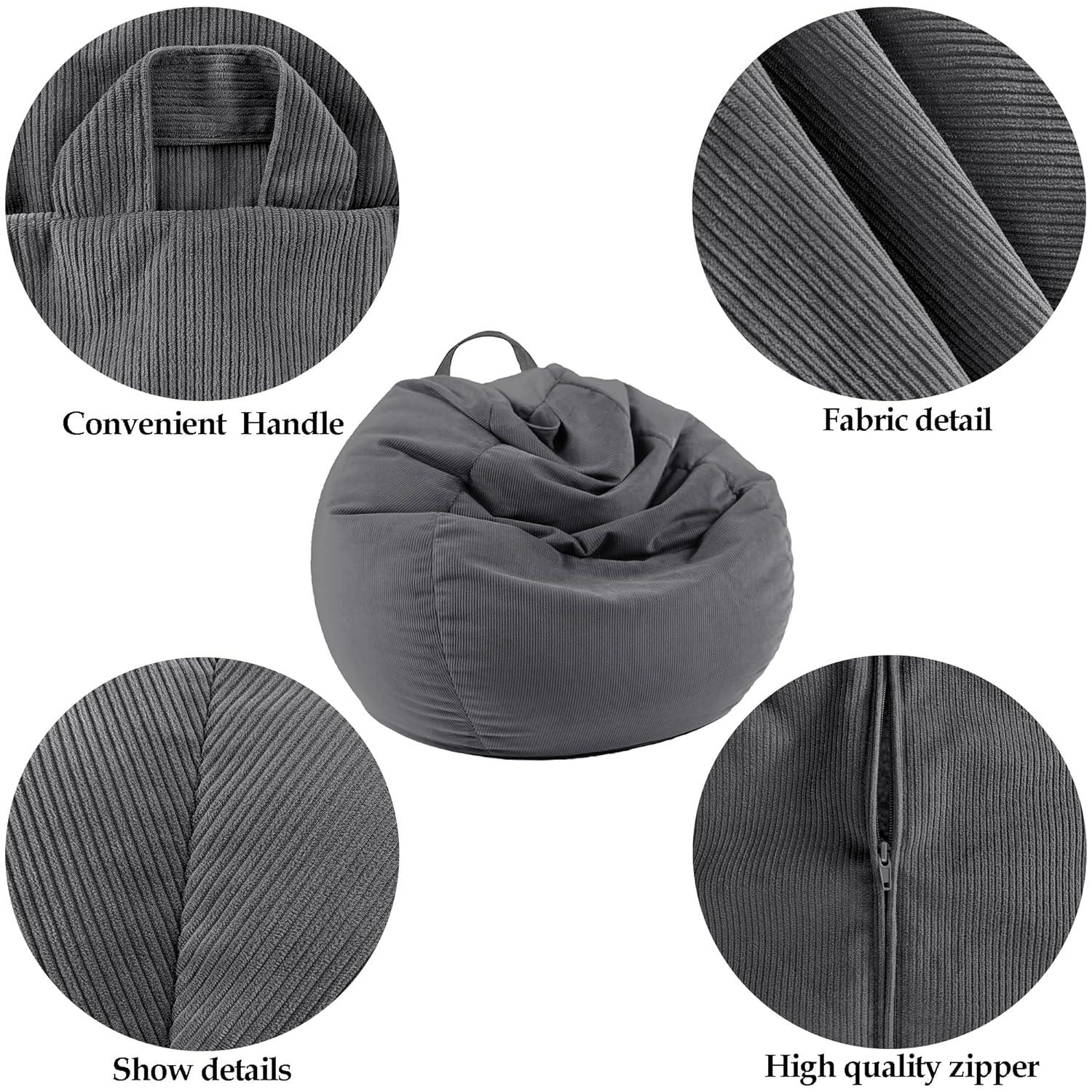 LPMOERA Stuffed Animal Storage Bean Bag Chair Cover (No Filler) for Kids and Adults.Pets Dogs/Cats Lazy Beds.Soft Premium Corduroy Stuffable Bean Bag for Organizing Children Plush Toys or Memory Foam