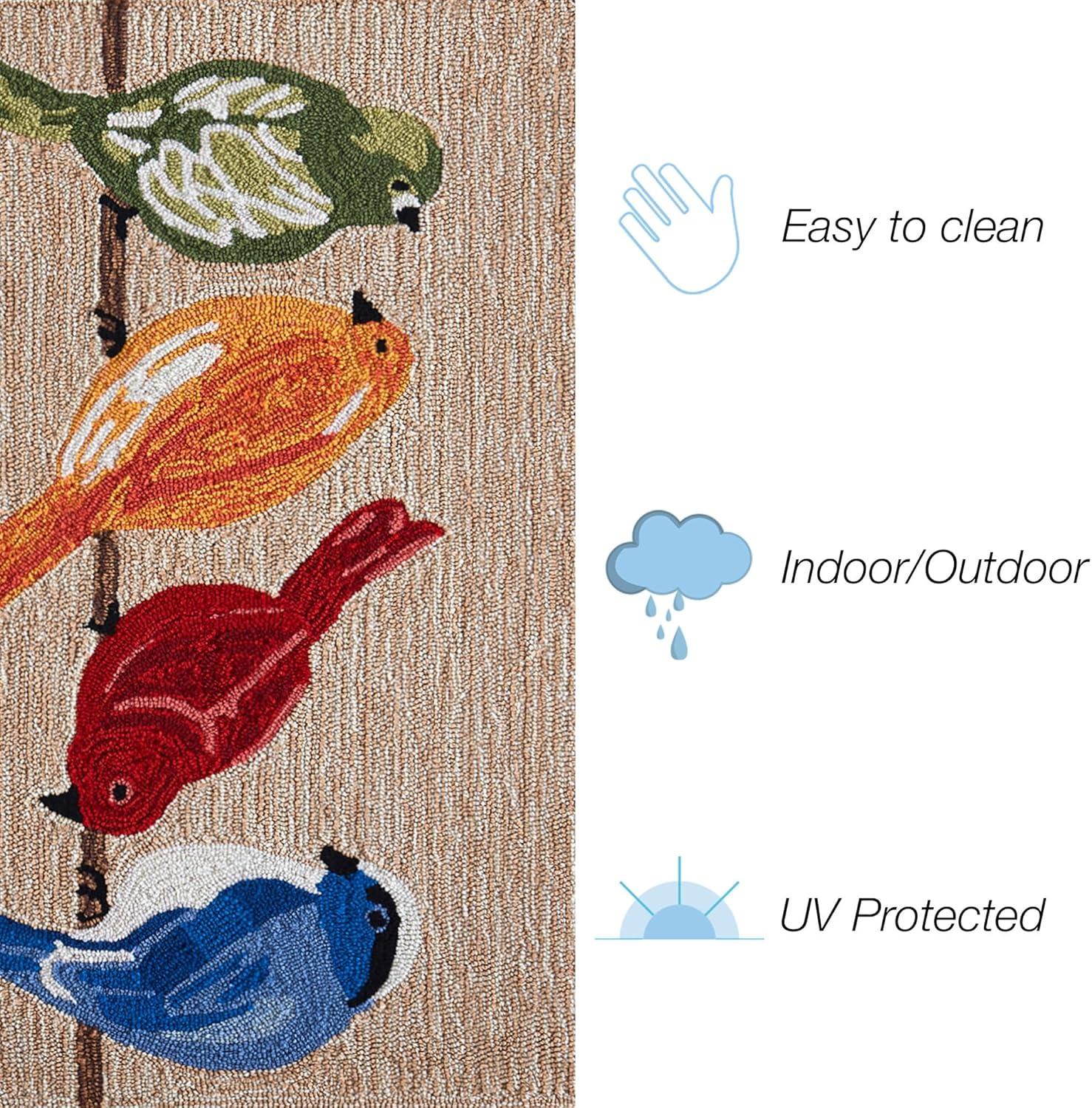 DBK Transitional  Frontporch Birds Indoor/Outdoor Red/Blue/Green Area Rug