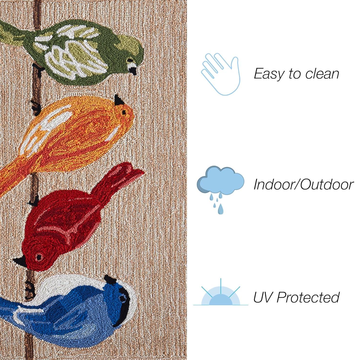 DBK Transitional  Frontporch Birds Indoor/Outdoor Red/Blue/Green Area Rug