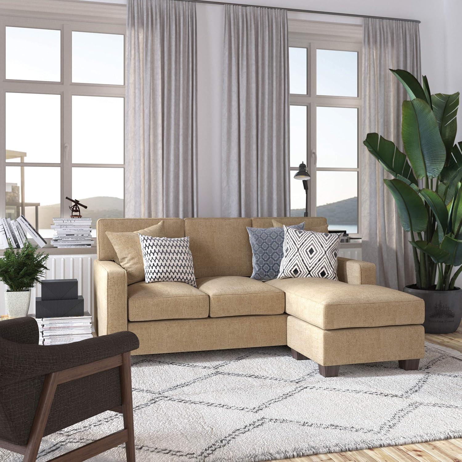 Russell Sectional in Earth Brown fabric with 2 Pillows and Coffee Finished Legs