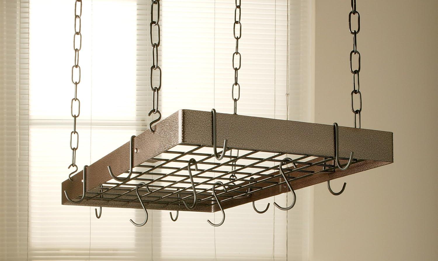 Rogar Gourmet Rectangle Pot Rack Hammered Copper / Black