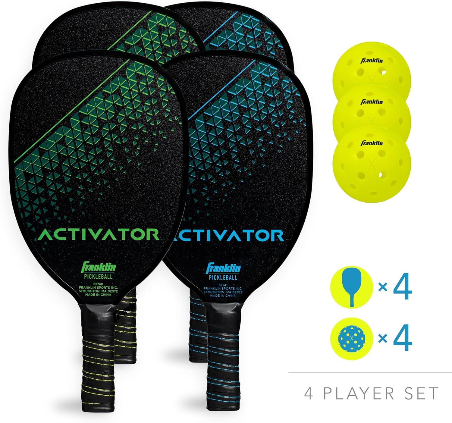 Blue and Green Plywood Pickleball Paddle Set with Yellow Balls