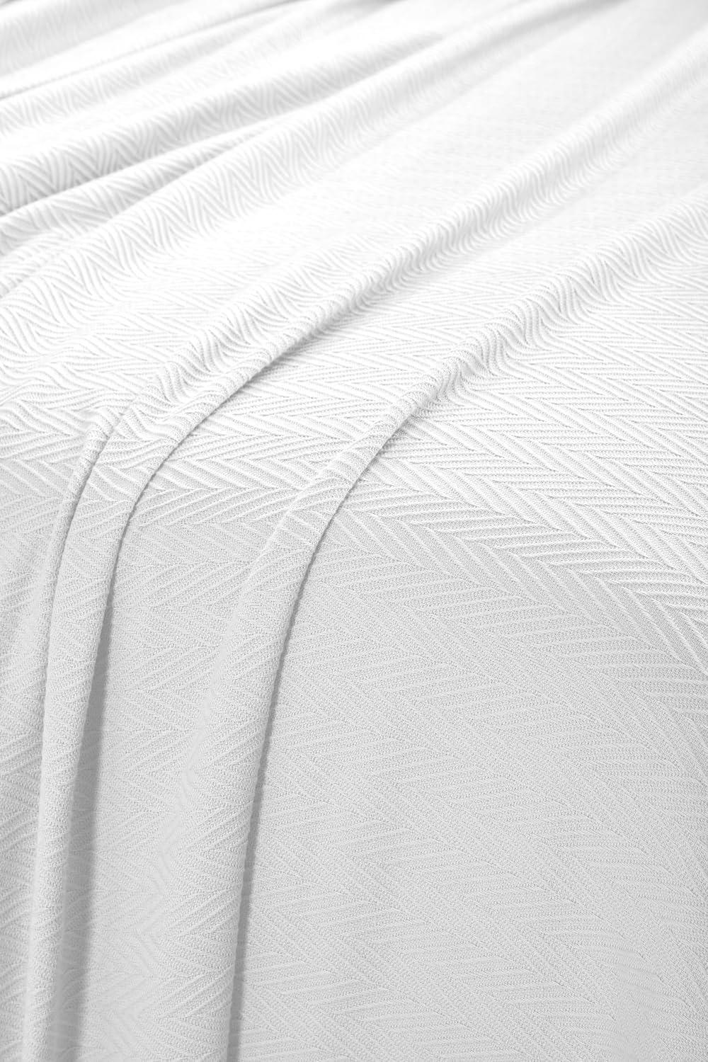 Superior Dobbyweave Knit Cotton Blanket, All Season Bed Blanket, Full/Queen 88" x 100", White