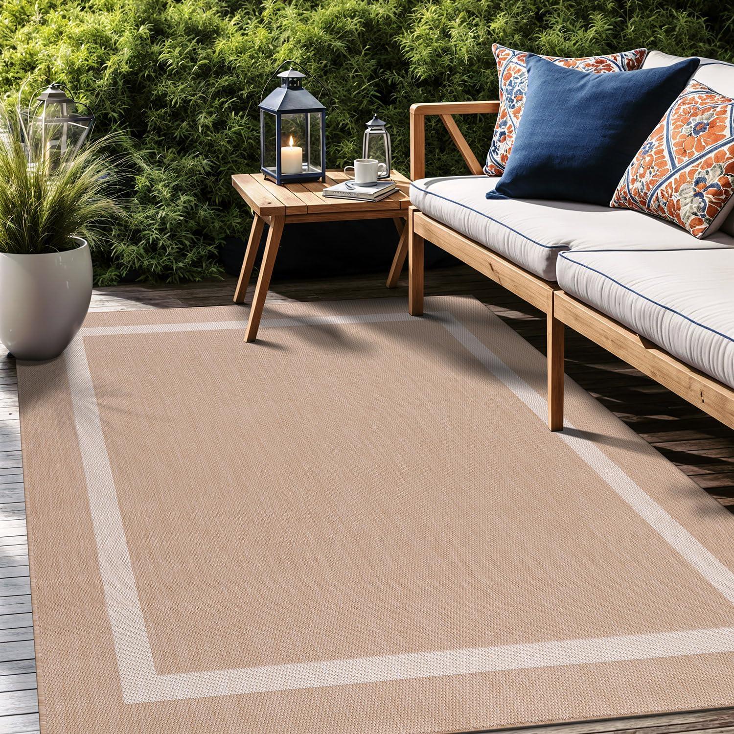Unique Loom 6' 1 x 9' 0 Rectangle Indoor/Outdoor Border Blue Area Rug