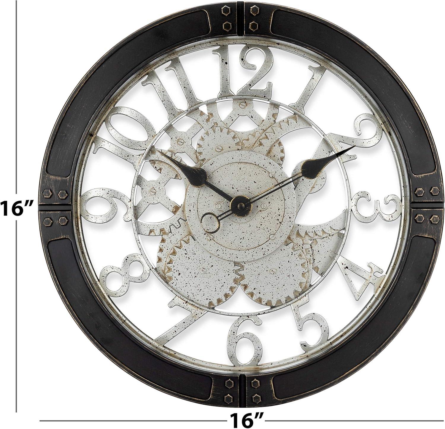 16" Gear Wall Clock with Open See Through Dial - Westclox: Quartz Movement, Industrial Black Frame