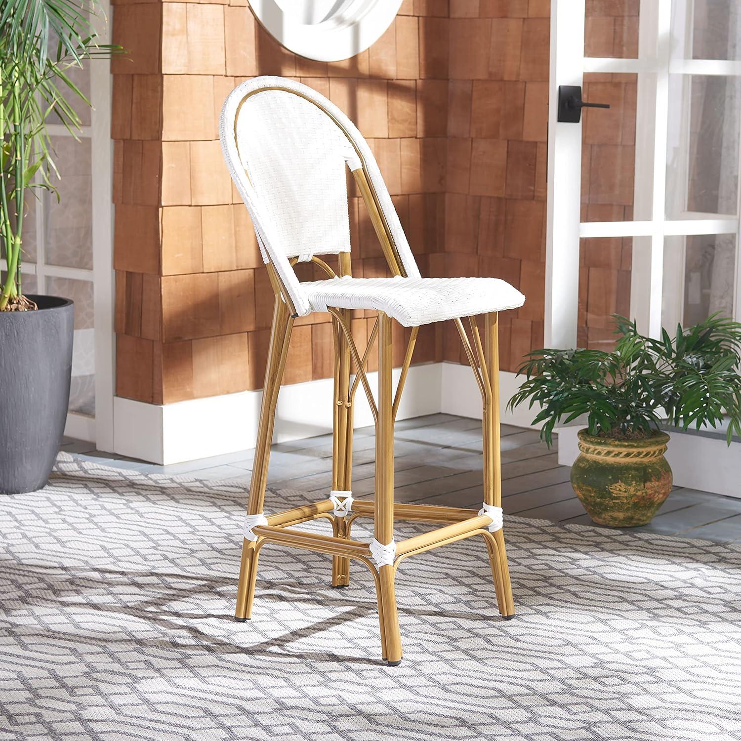 Ford White Wicker and Faux Bamboo Bistro Bar Stool