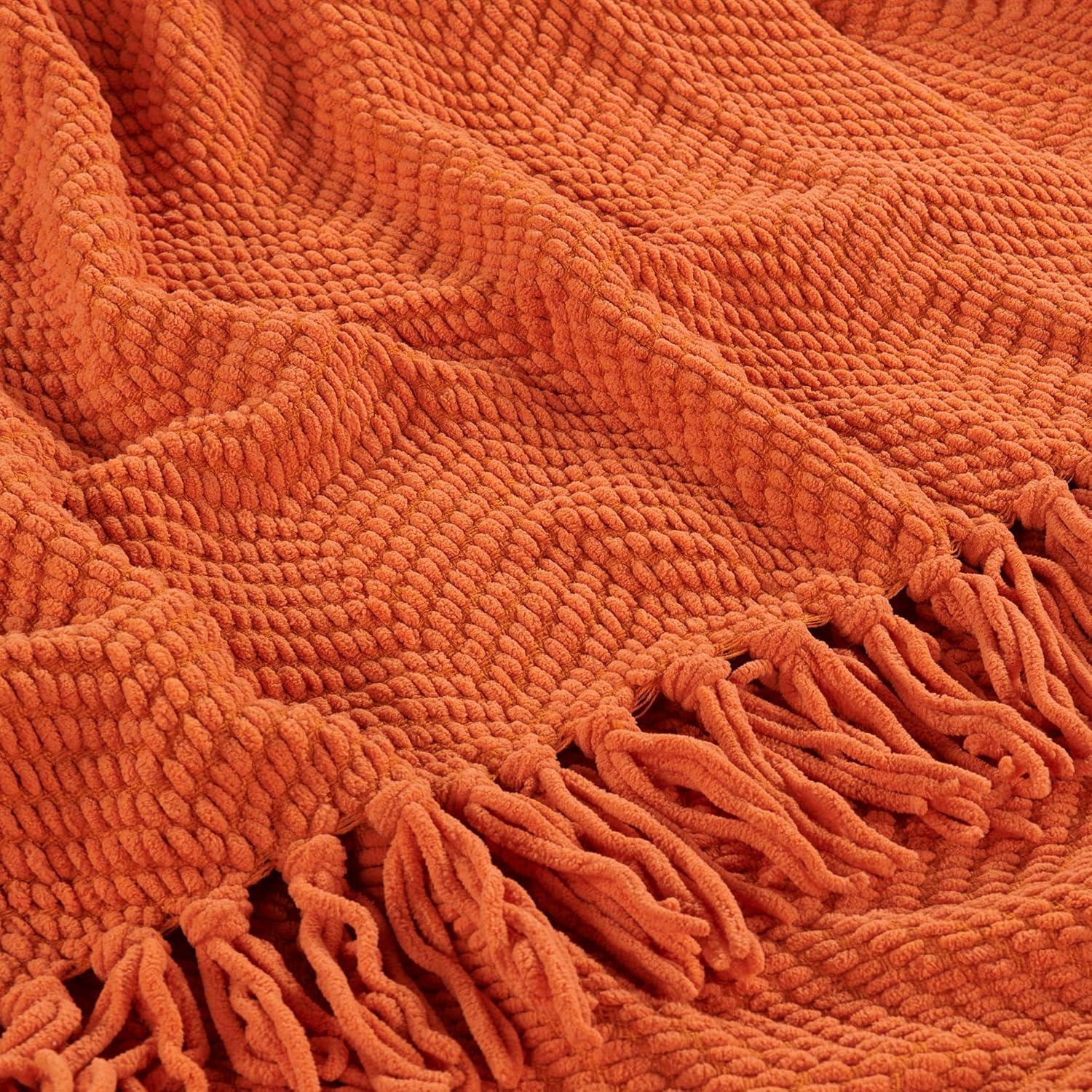 Home Soft Things Reversible Tweed Throw Blanket, Super Soft & Cozy - Burnt Orange, 50x60"