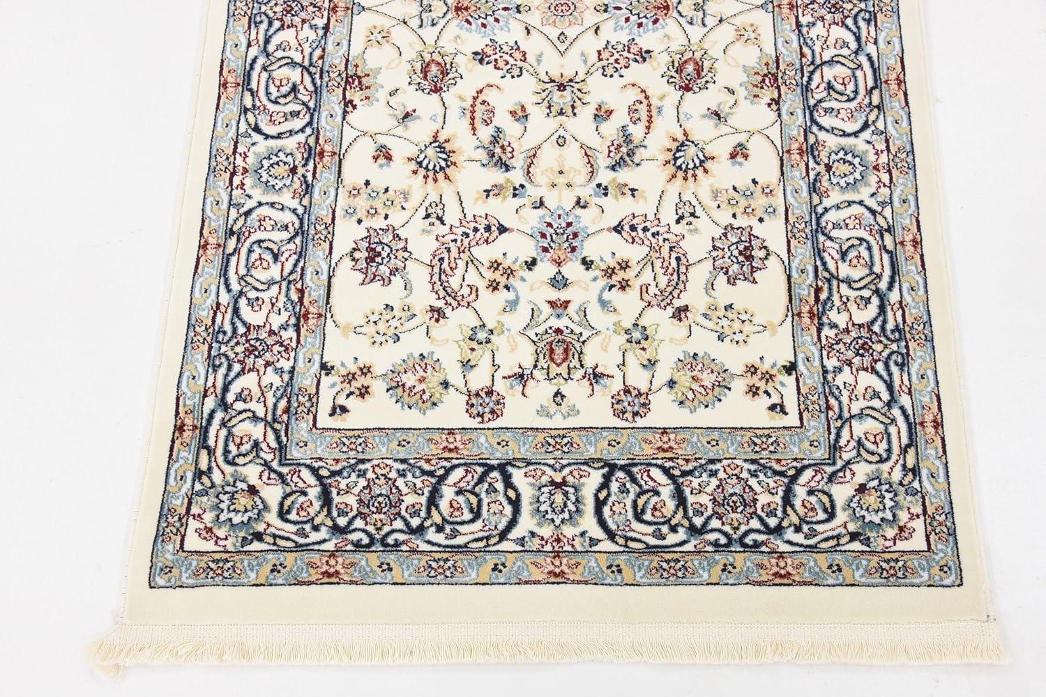 Ivory Floral Synthetic Rectangular Indoor Rug