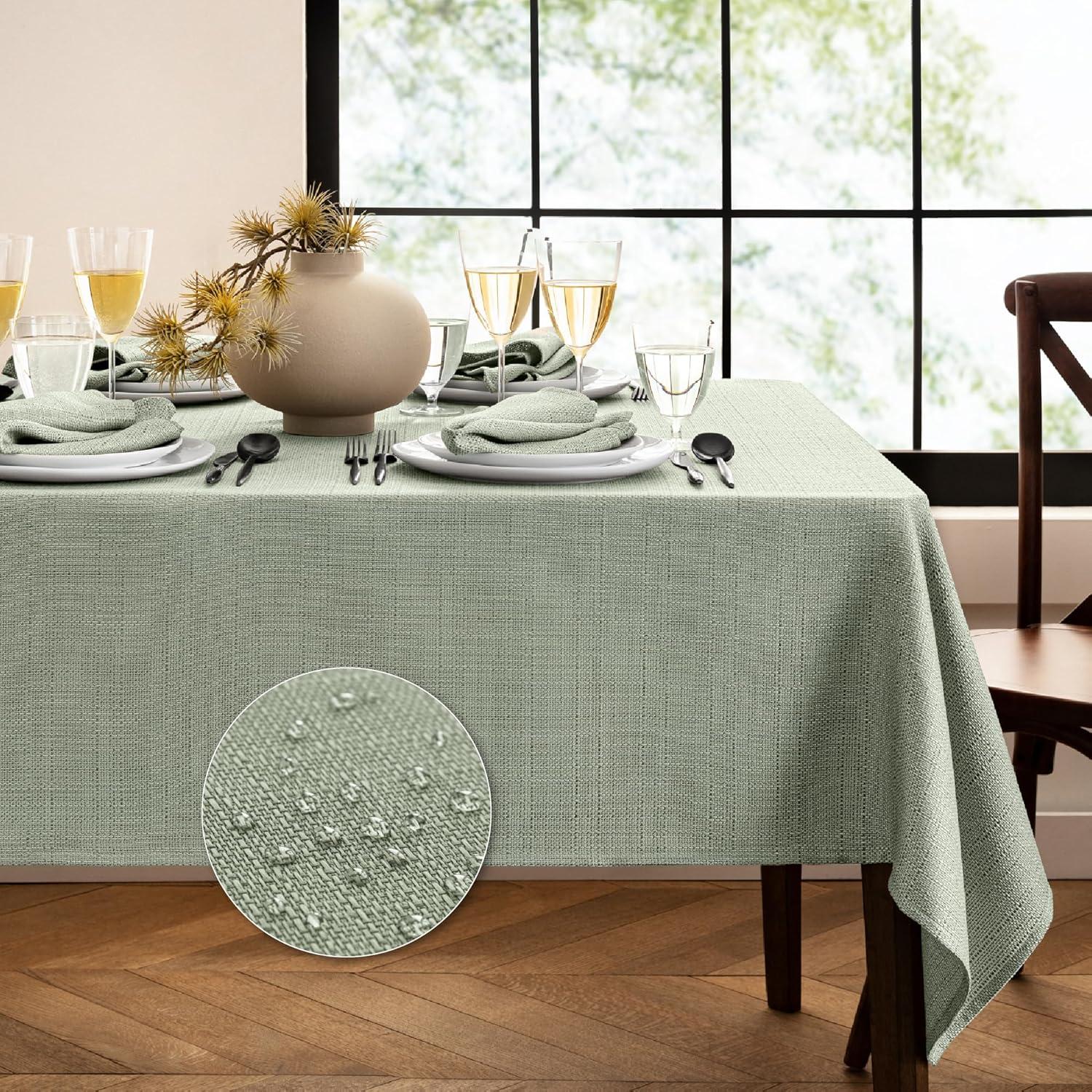 Laurel Solid Texture Water and Stain Resistant Tablecloth - 60" x 144" - Sage - Elrene Home Fashions