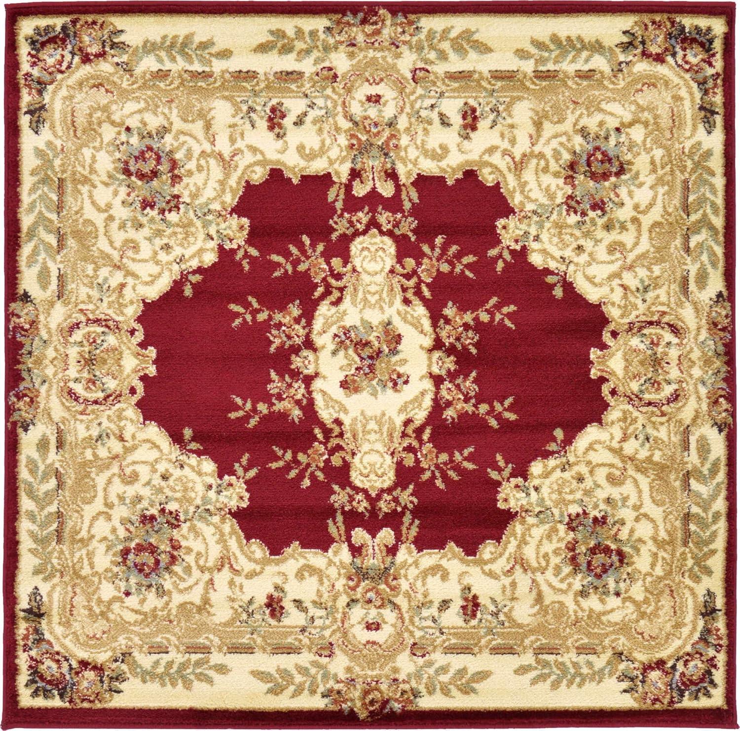 Versailles Classic Medallion 4' Square Rug in Rich Red