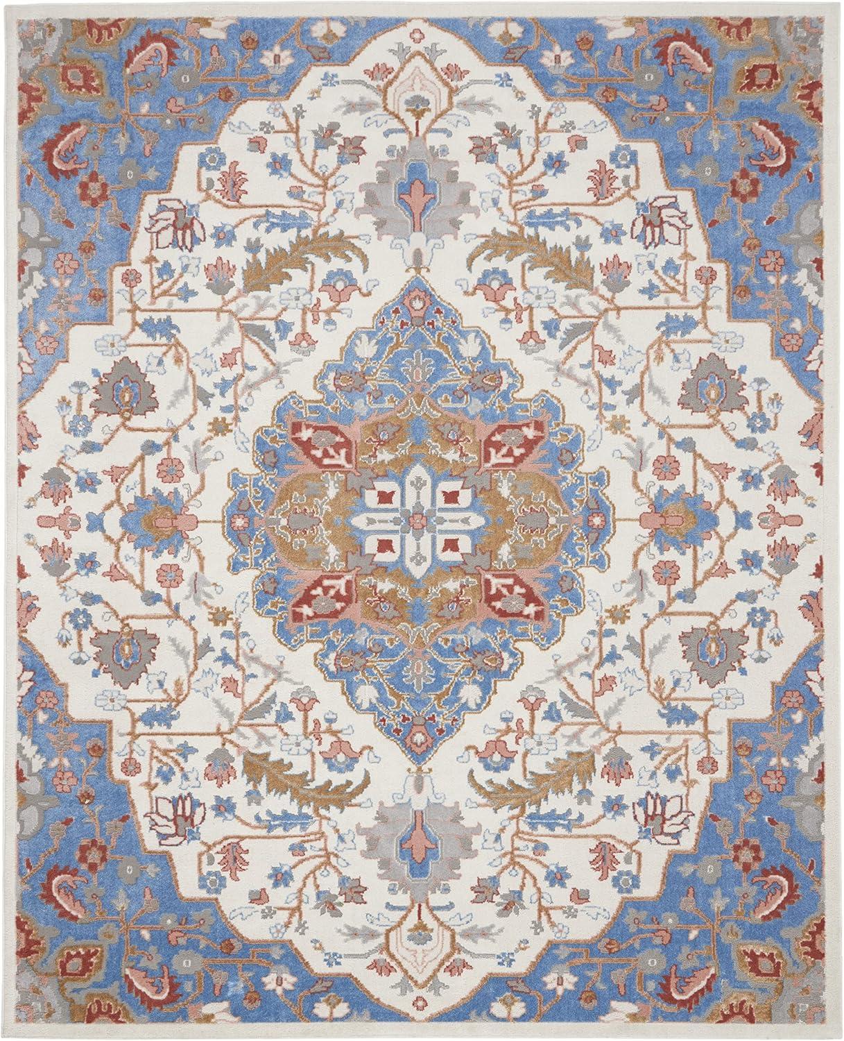 Nourison Elation Floral Medallion Indoor Rug Ivory Blue 7'10" x 9'10"