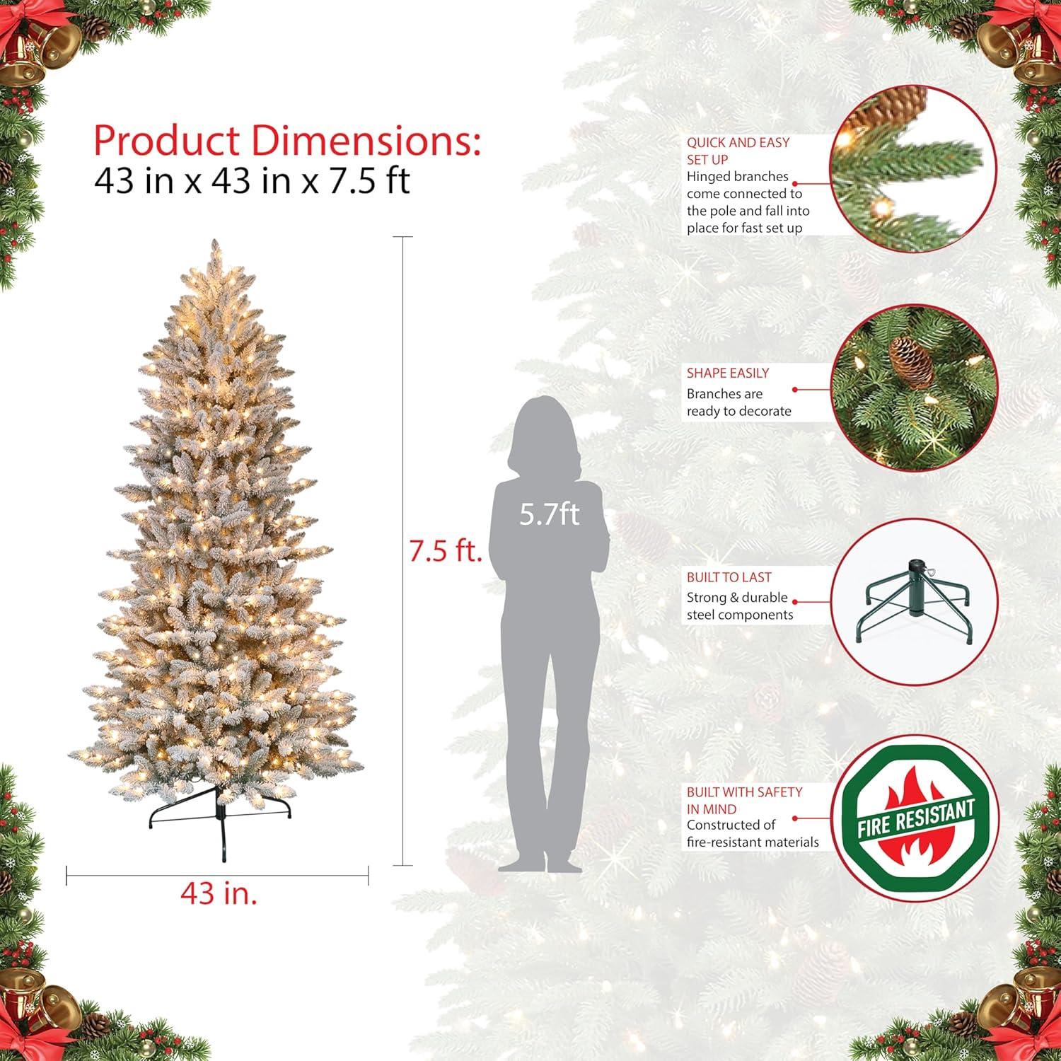 7.5-Foot White Pre-Lit Slim Fraser Fir Artificial Christmas Tree