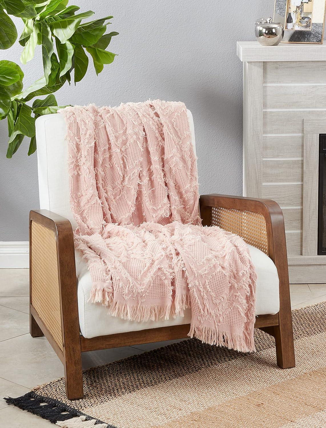 Saro Lifestyle Throw Blanket With Fringe Waffle Weave Design