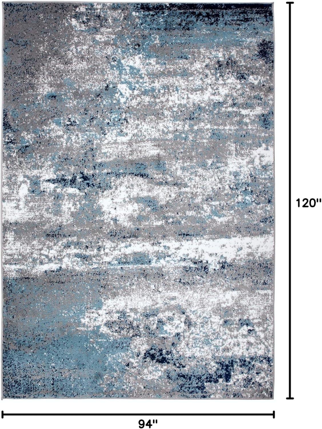 World Rug Gallery Distressed Abstract Watercolor Blue 7'10" x 10' Area Rug