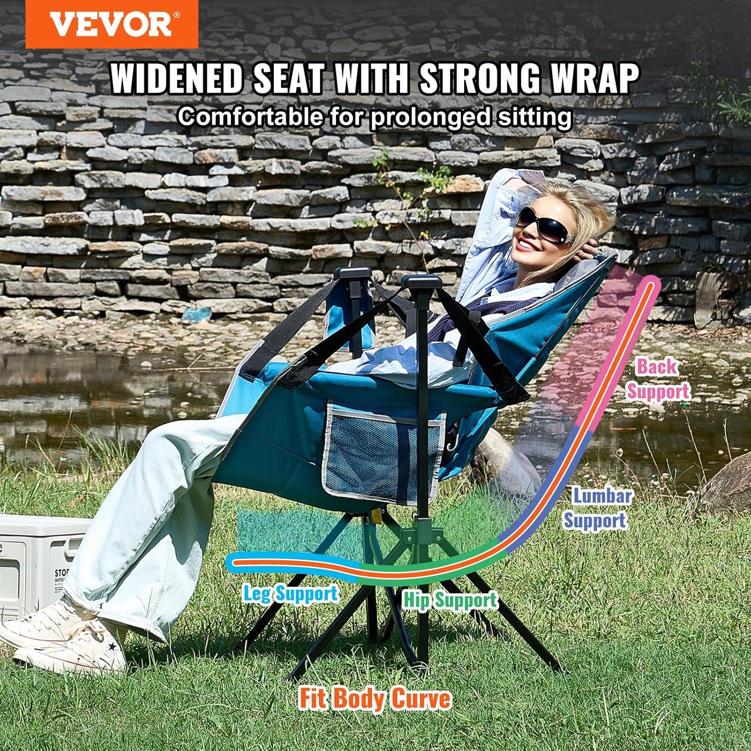 Black and Gray Mesh Reclining Camping Hammock Chair with Cup Holder