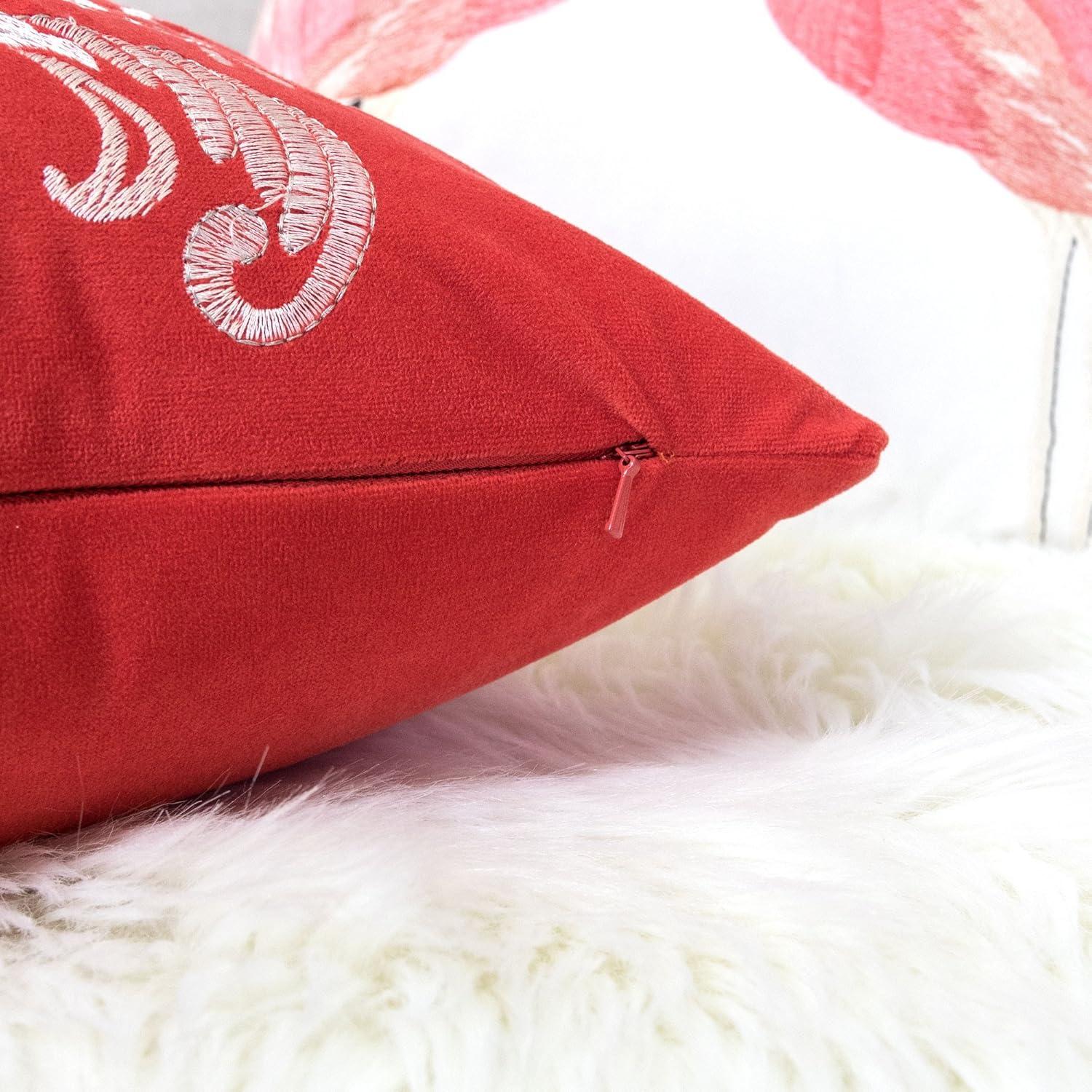 Coral Embroidered Square Polyester Throw Pillow