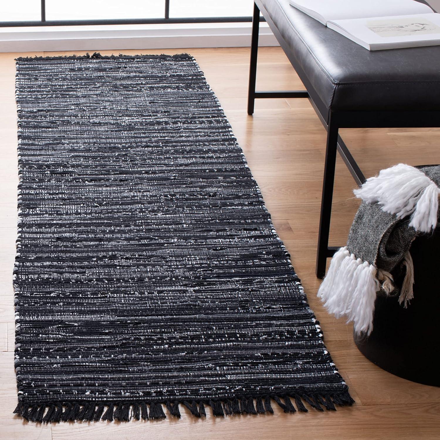 Rag Runner Rug RAR121 Hand Woven Runner Rug - Black - 2'3"x7' - Safavieh.