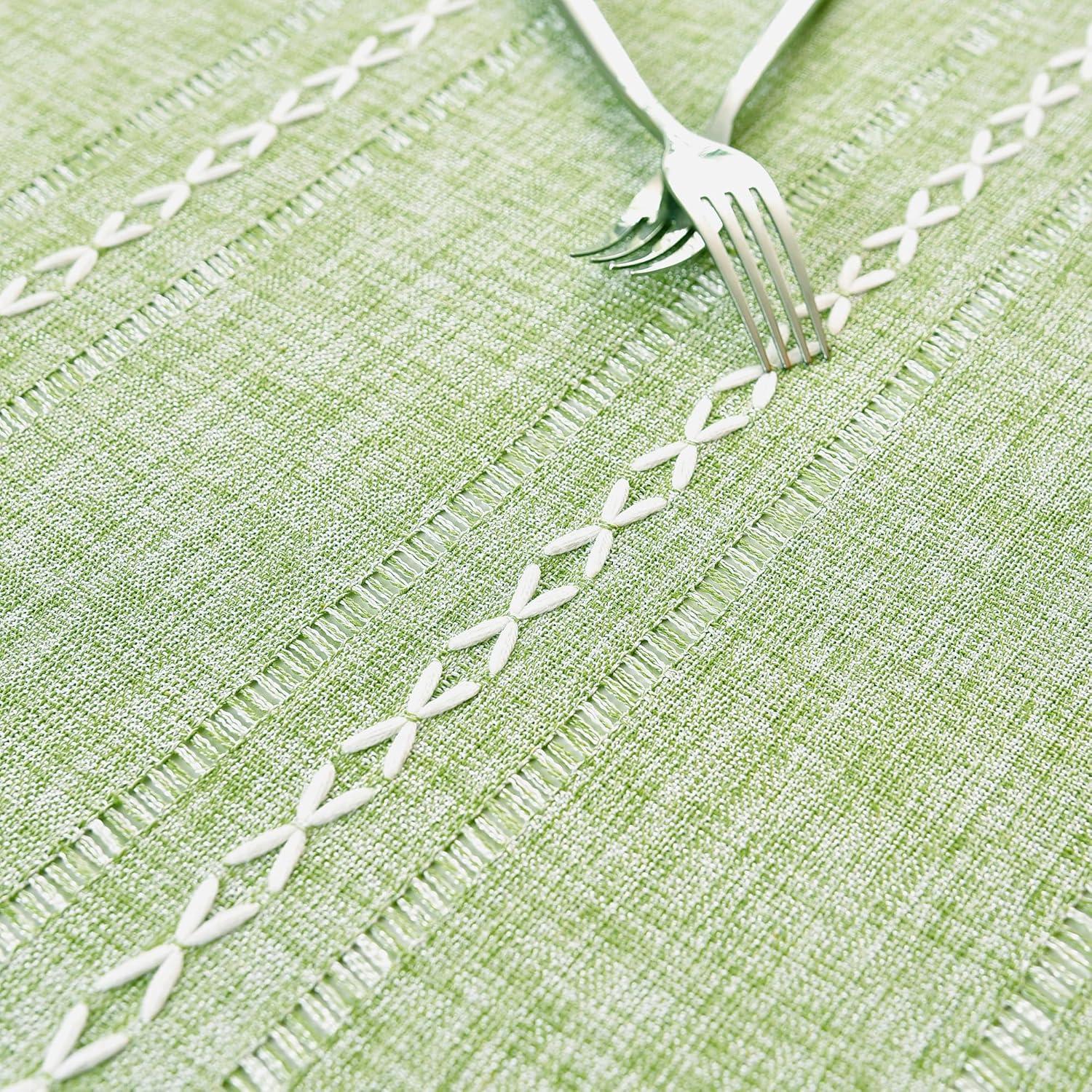 Sage Green Embroidered Cotton Linen Rectangular Tablecloth