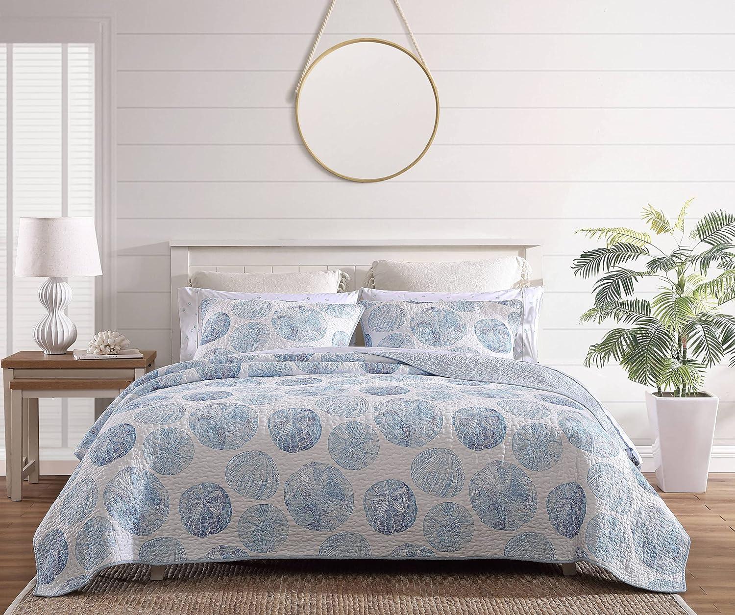 Tommy Bahama Ocean Isle Blue Cotton Reversible Quilt Set