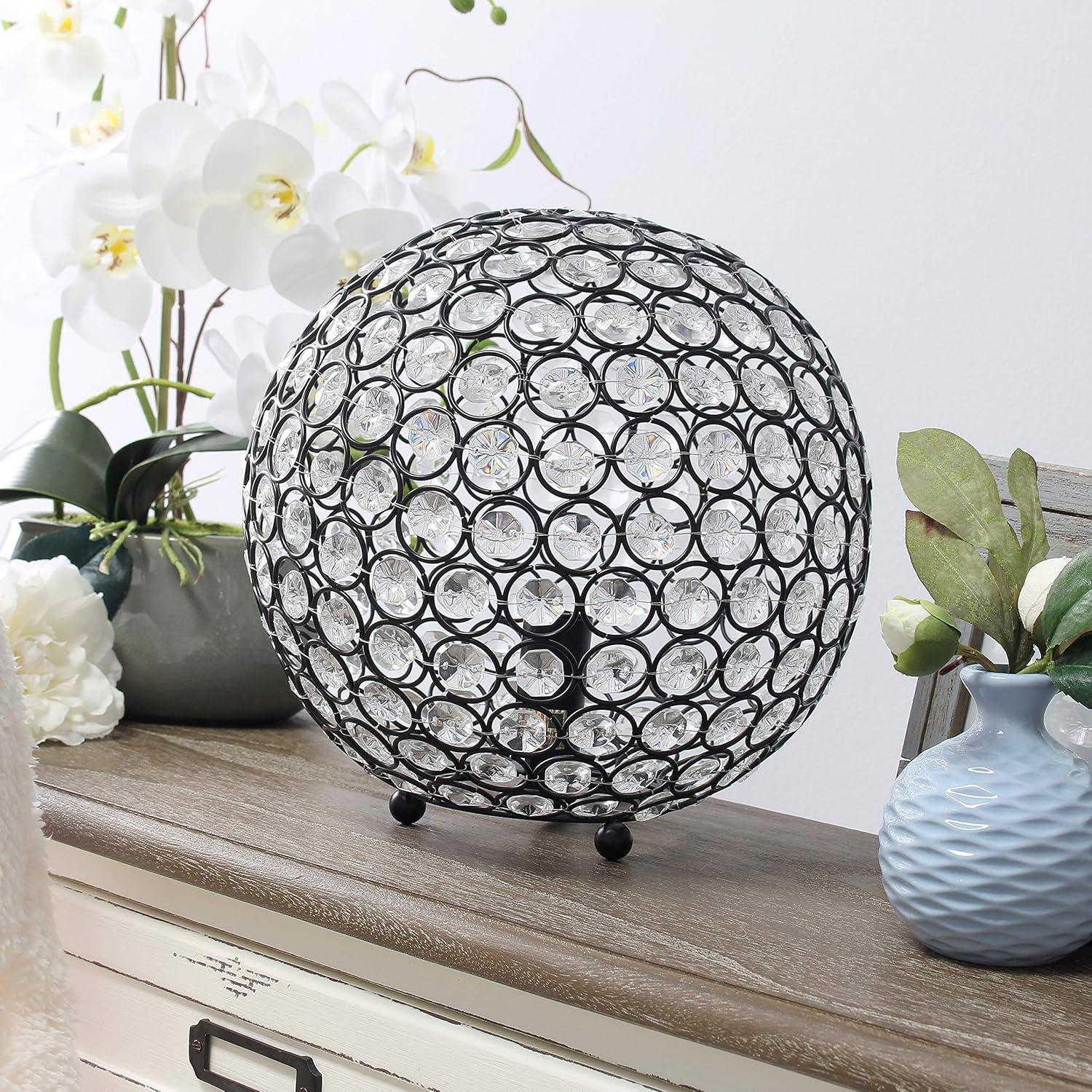 10" Elipse Crystal Ball Sequin Table Lamp Bronze - Elegant Designs: UL Listed, No Assembly Required, Metal & Crystal Shade