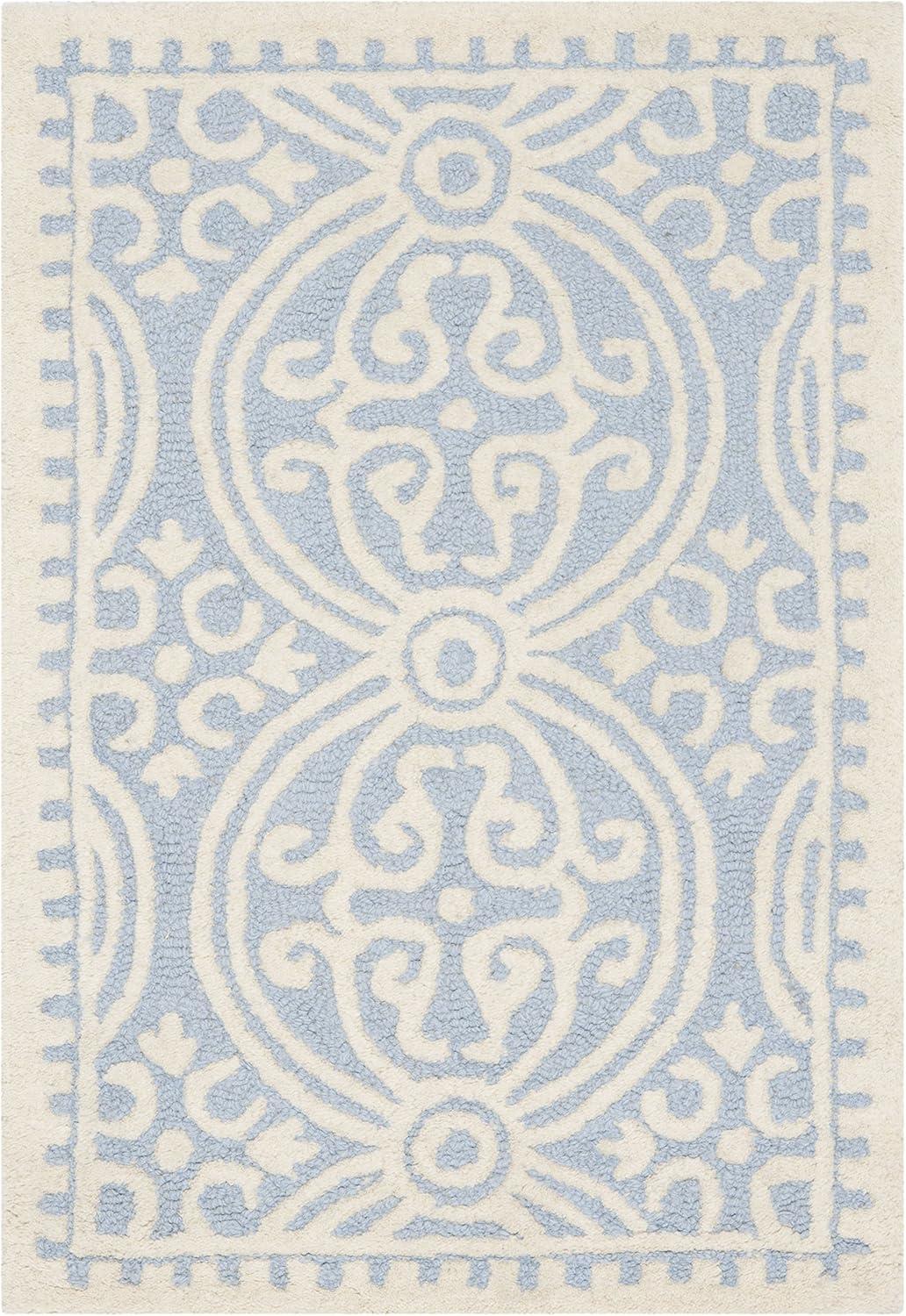 SAFAVIEH Cambridge Leslie Geometric Wool Area Rug, Light Blue/Ivory, 2' x 3'