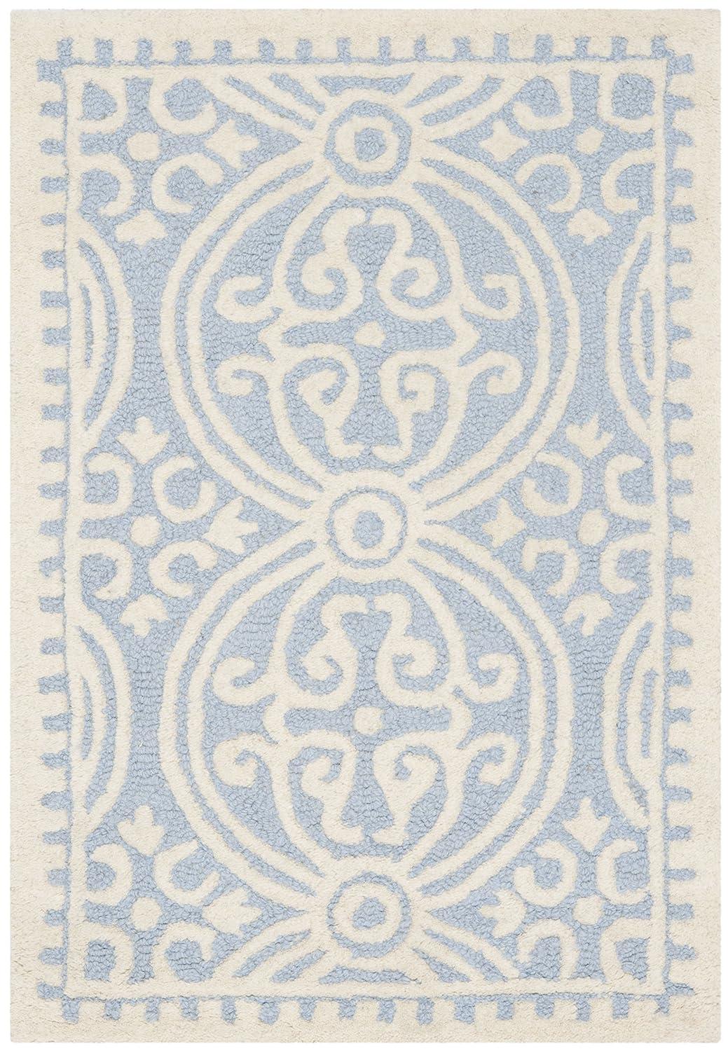 SAFAVIEH Cambridge Leslie Geometric Wool Area Rug, Light Blue/Ivory, 2' x 3'