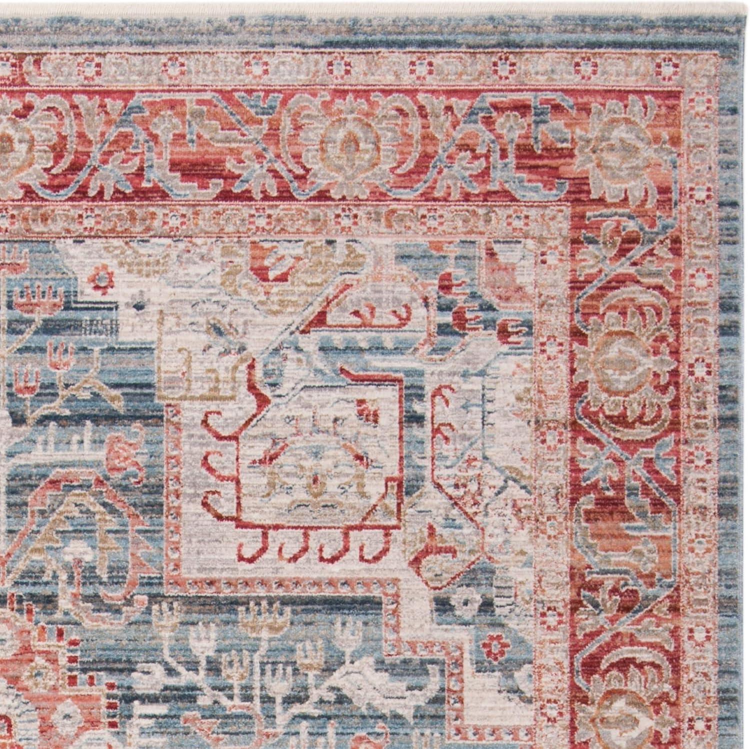 SAFAVIEH Kenitra Linton Oriental Polyester Area Rug, Blue/Red, 9' x 12'