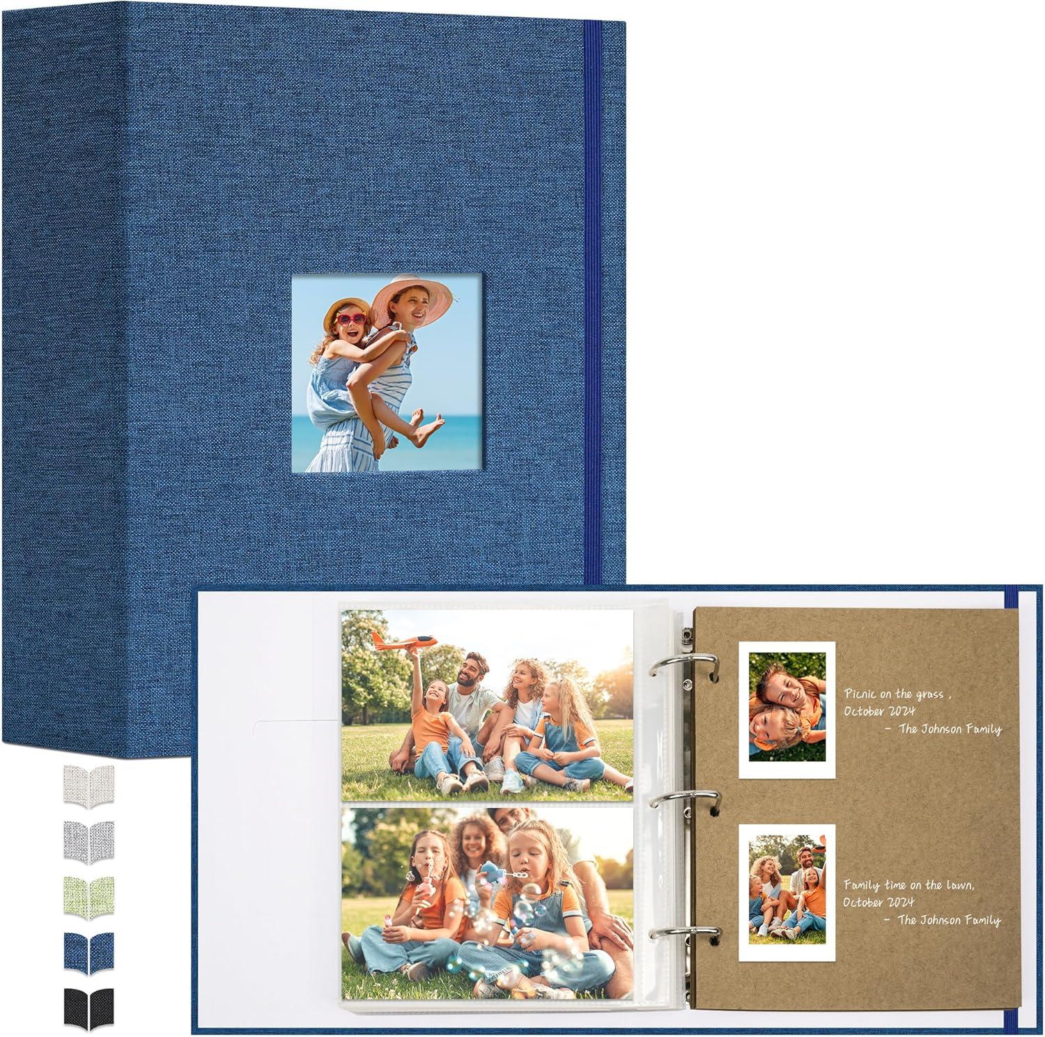 QUALITY FLOORING INC. Photo Album 4X6 100 Pockets, Linen Scrapbook Photo Album, 3 Ring Binder Album With 50 Scrapbook Pages, And 20 Self-Adhesive Pages, Travel Family Wedding