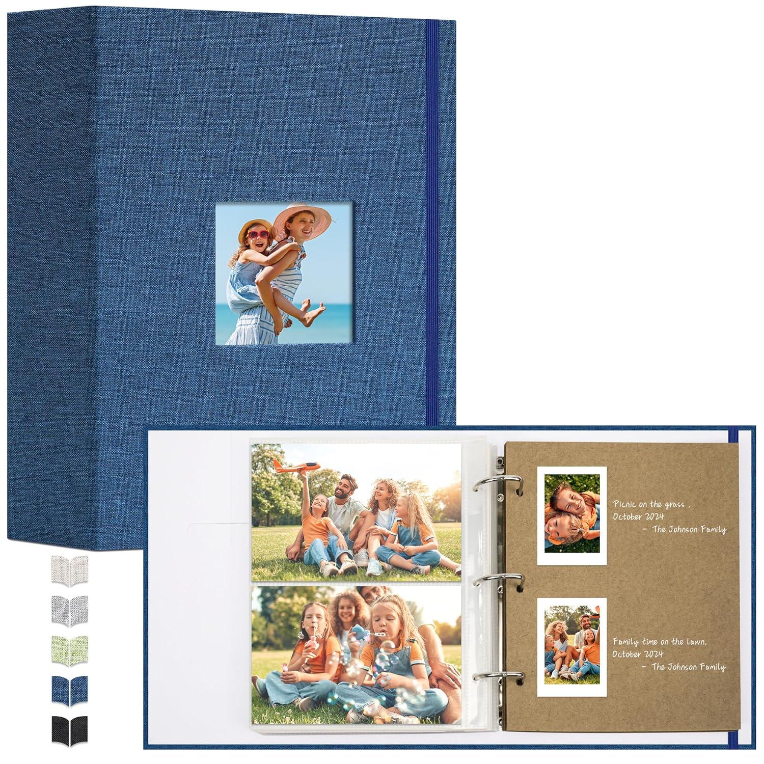 QUALITY FLOORING INC. Photo Album 4X6 100 Pockets, Linen Scrapbook Photo Album, 3 Ring Binder Album With 50 Scrapbook Pages, And 20 Self-Adhesive Pages, Travel Family Wedding