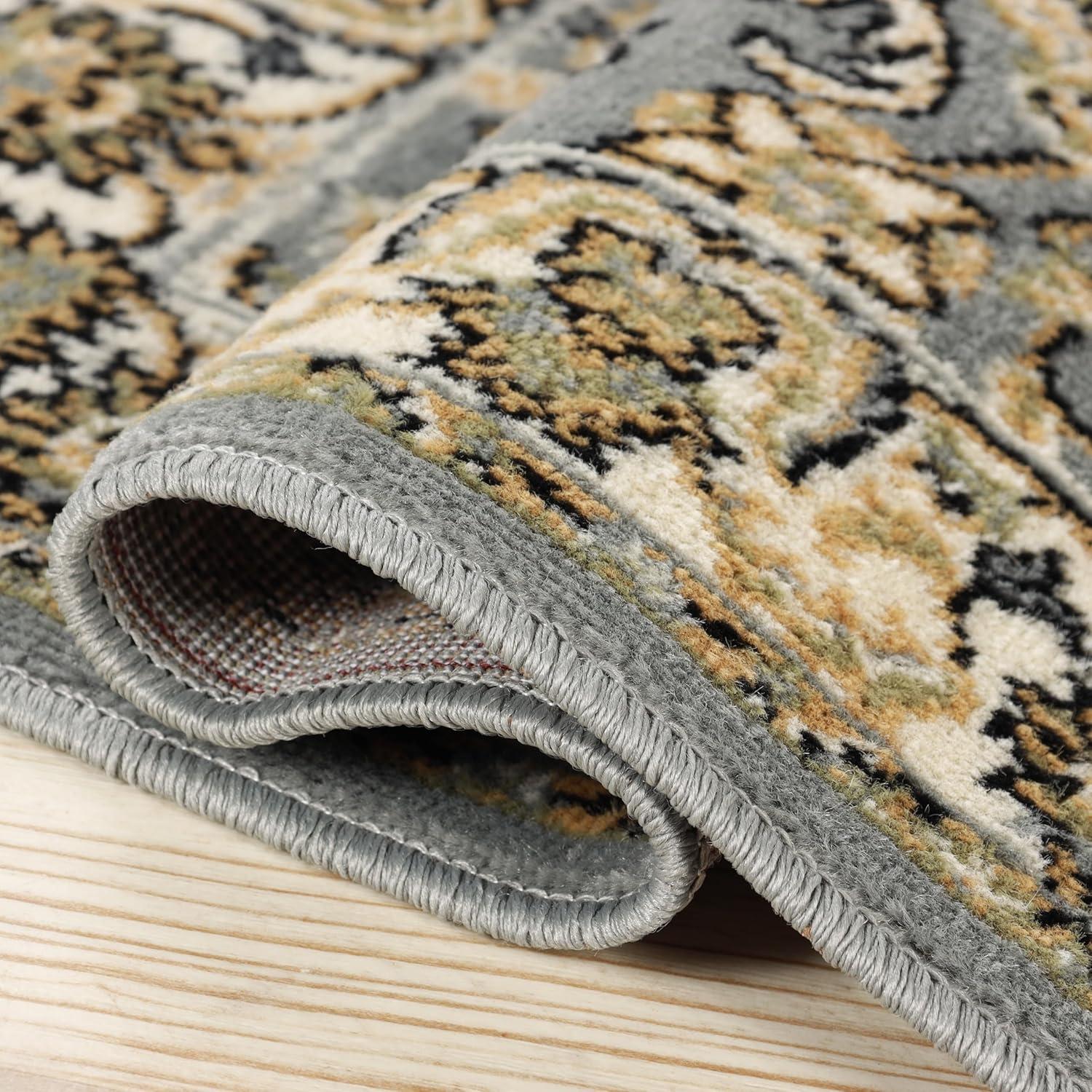 Superior Lille Traditional Floral Indoor Runner Rug, Grey, 2' 7" x 8'