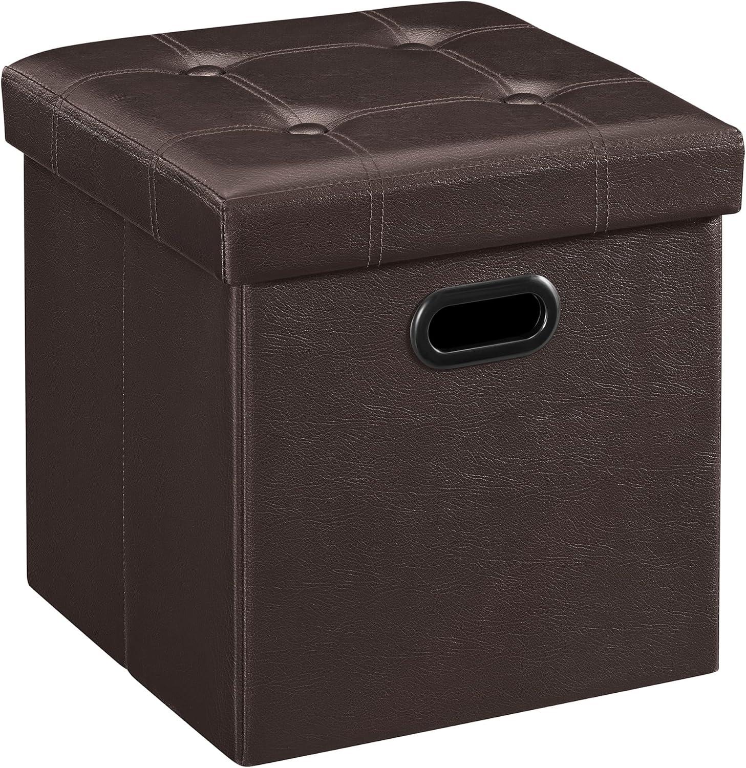 SONGMICS 15"x 15"x15"Storage Ottoman Cube,Holds up to 660lbs,Leather,Brown