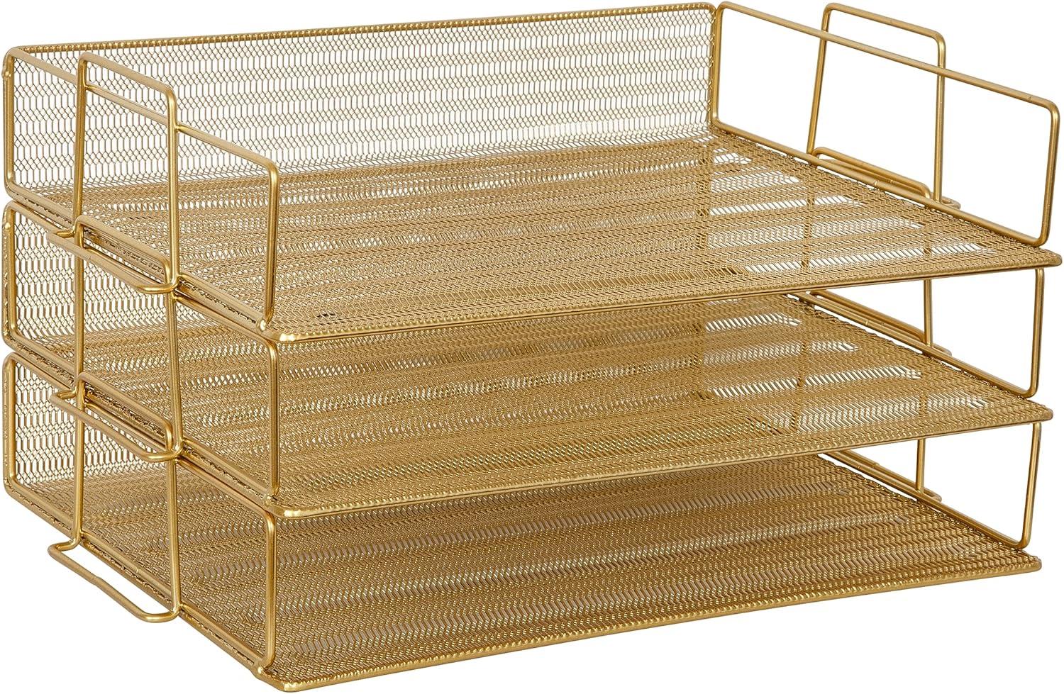 Thomas Martha Stewart Steel Mesh 3 Tier Stackable Desktop Letter Tray and File Organizer