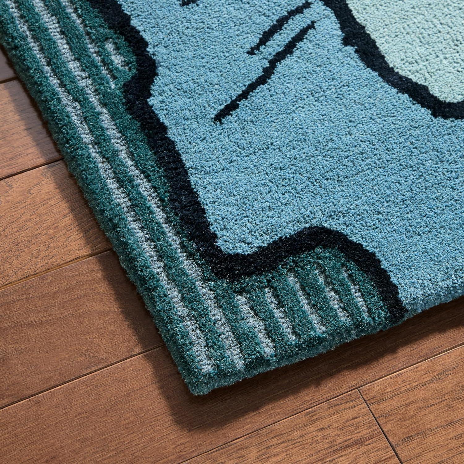 NICOLE MILLER NEW YORK Flora Grandeur Bloom Handcrafted Area Rug, Natural Wool Rug, Bold Floral Rug, Blue, 6'x9'