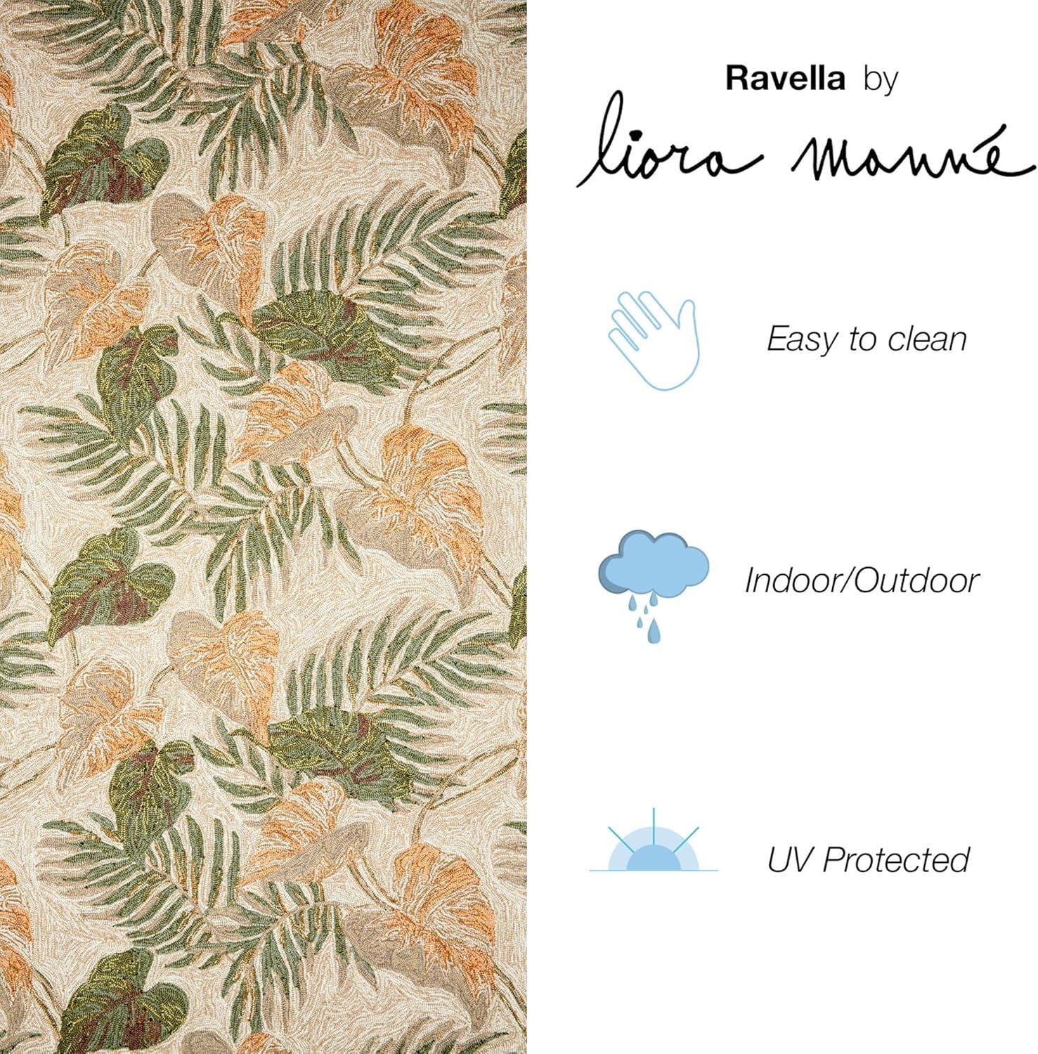 Tropical Leaf Beige and Green Hand-Tufted Indoor/Outdoor Rug