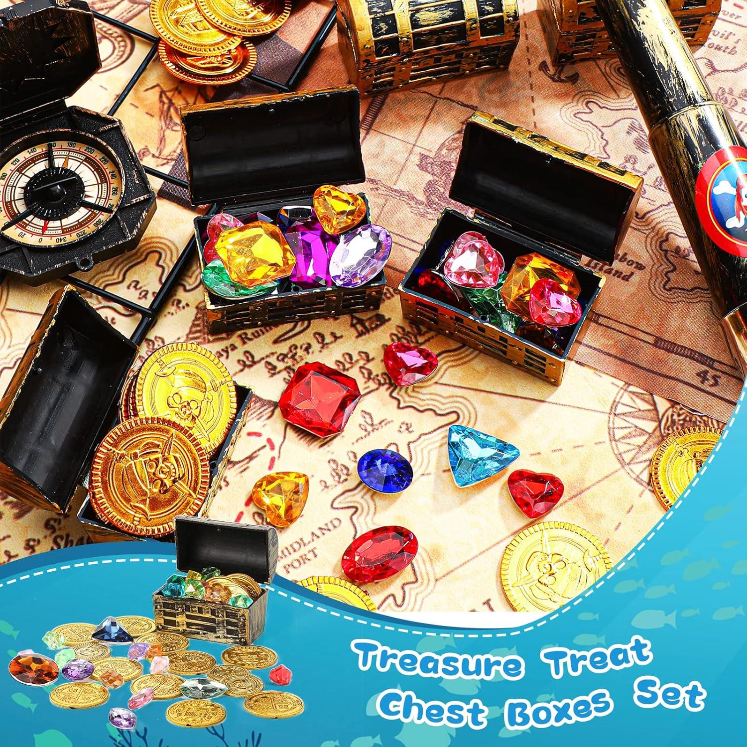 32 Pieces Mini Pirate Treasure Chests 2.3 Inch Plastic Treasure Chests with a Gold Finish Vintage Pirate Jewelry Box for Halloween Birthday Christmas Party Favors Trinkets Supplies for Boys Girls